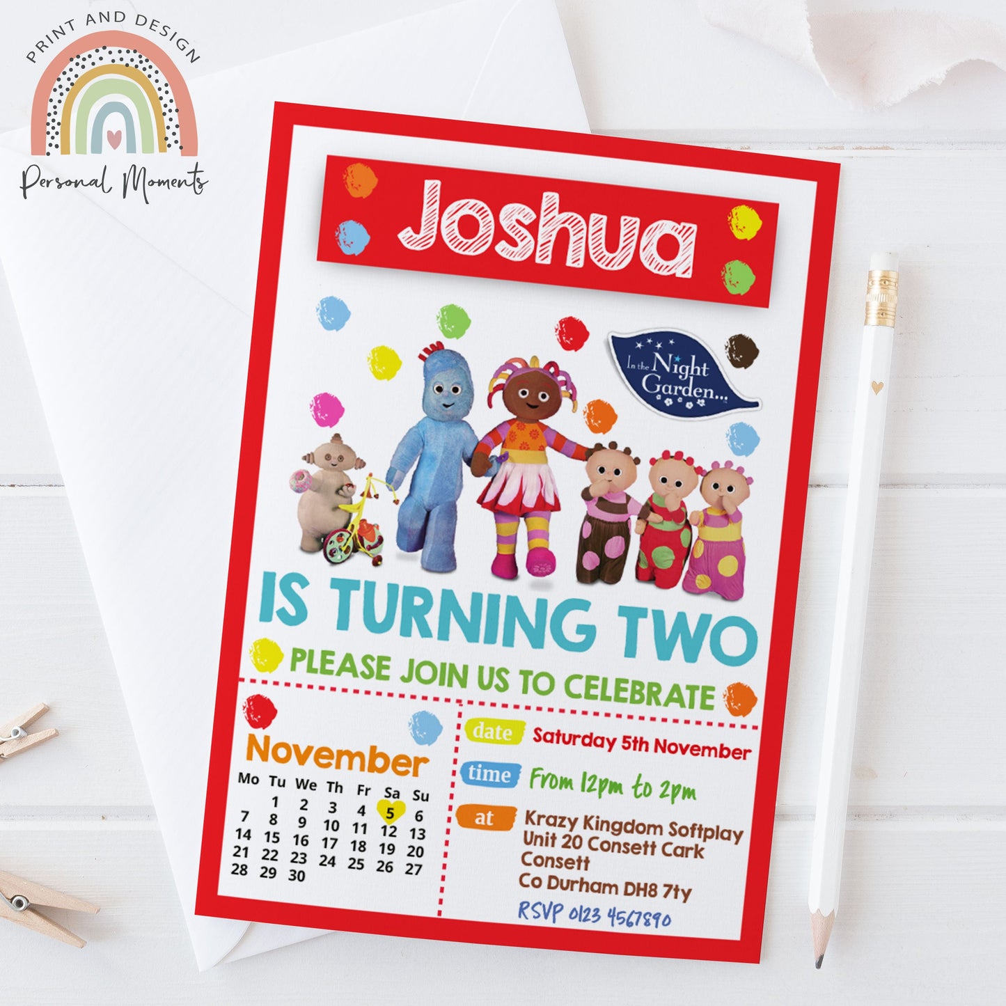 Personalised In The Night Garden Birthday Party Invitations