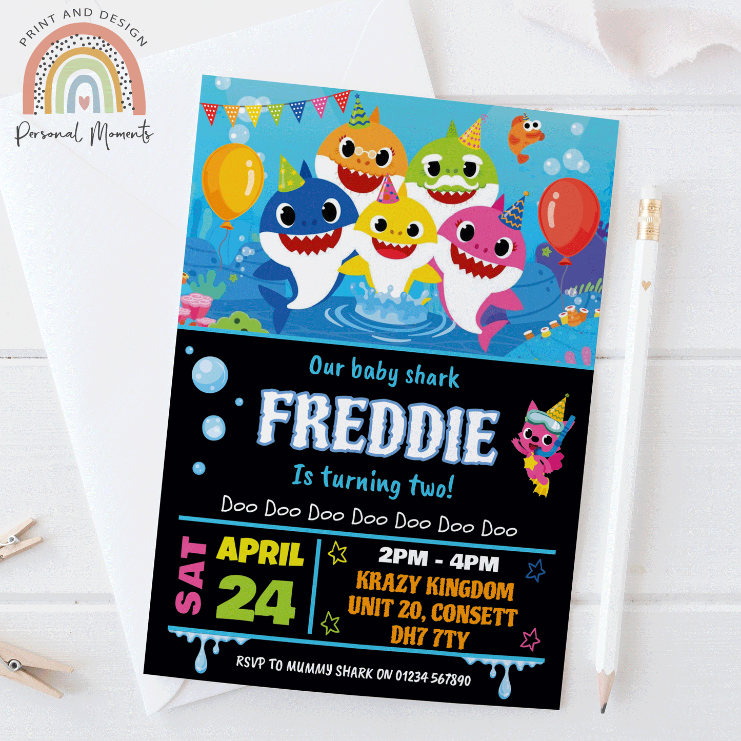 Personalised Baby Shark Invitations