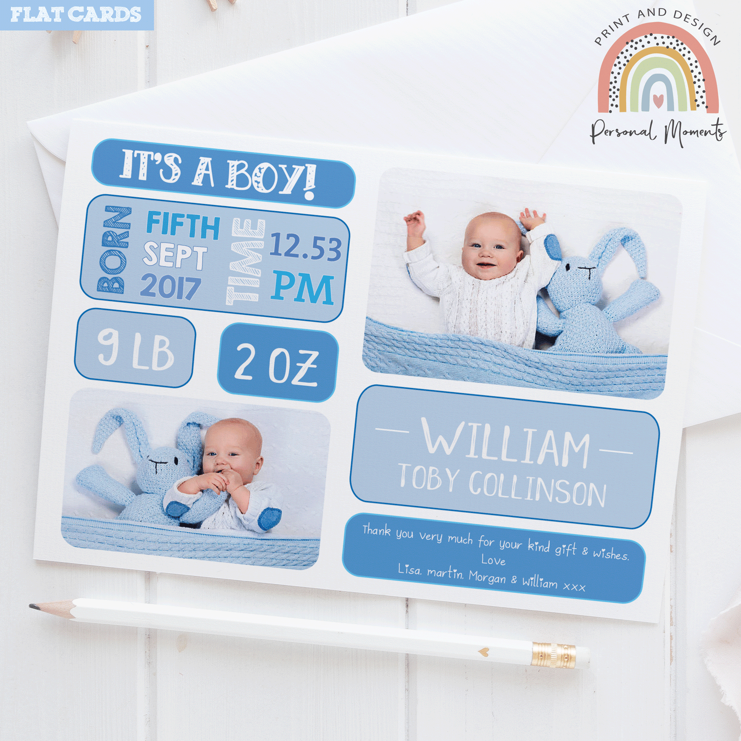Its A Boy Personalised Thank you Cards