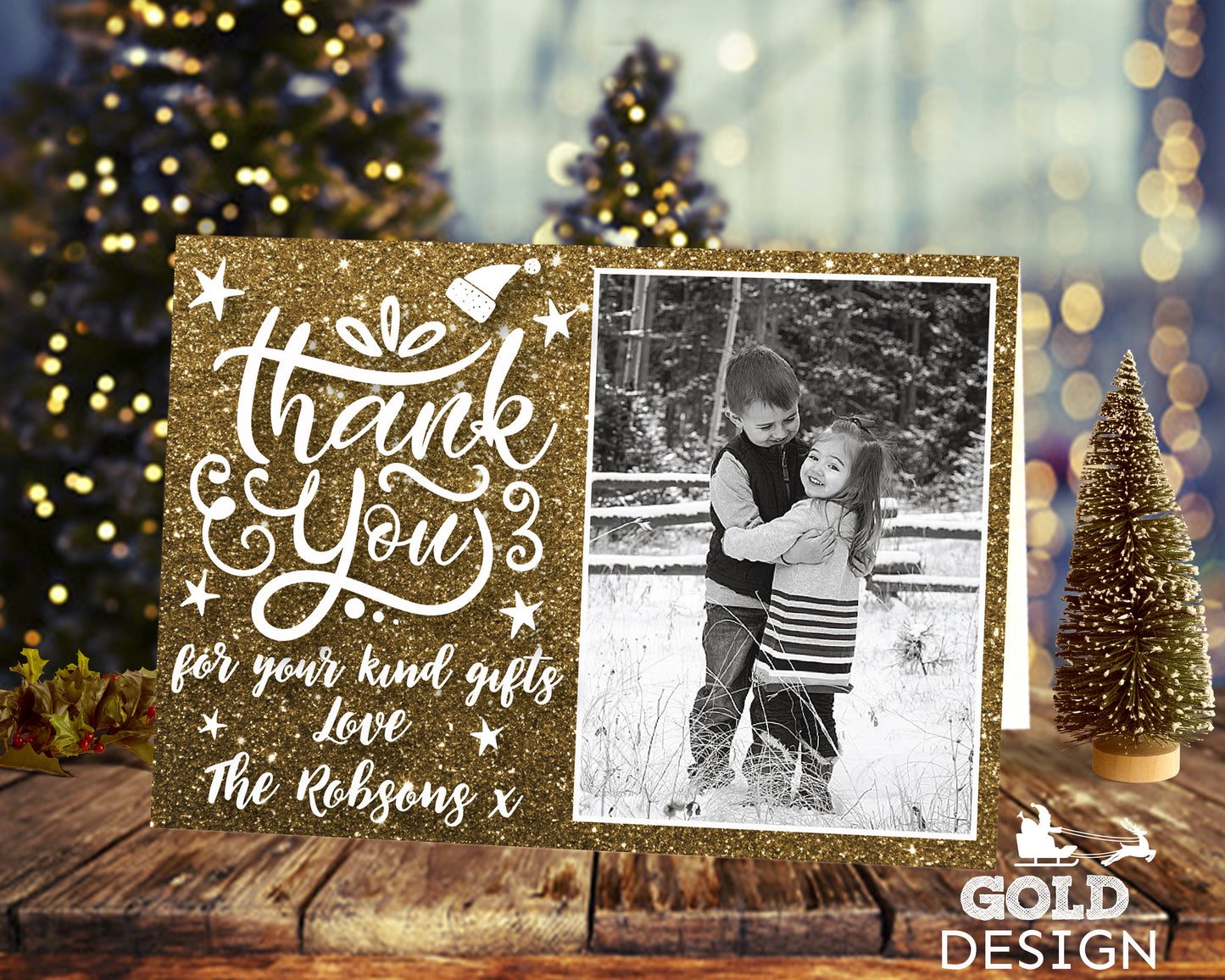 FOLDED Custom Thank You Photo Cards, Photo Personalized Thank You Card Pack