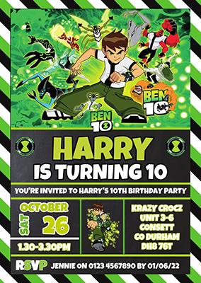 Personalised Ben 10 Birthday Party Invitations