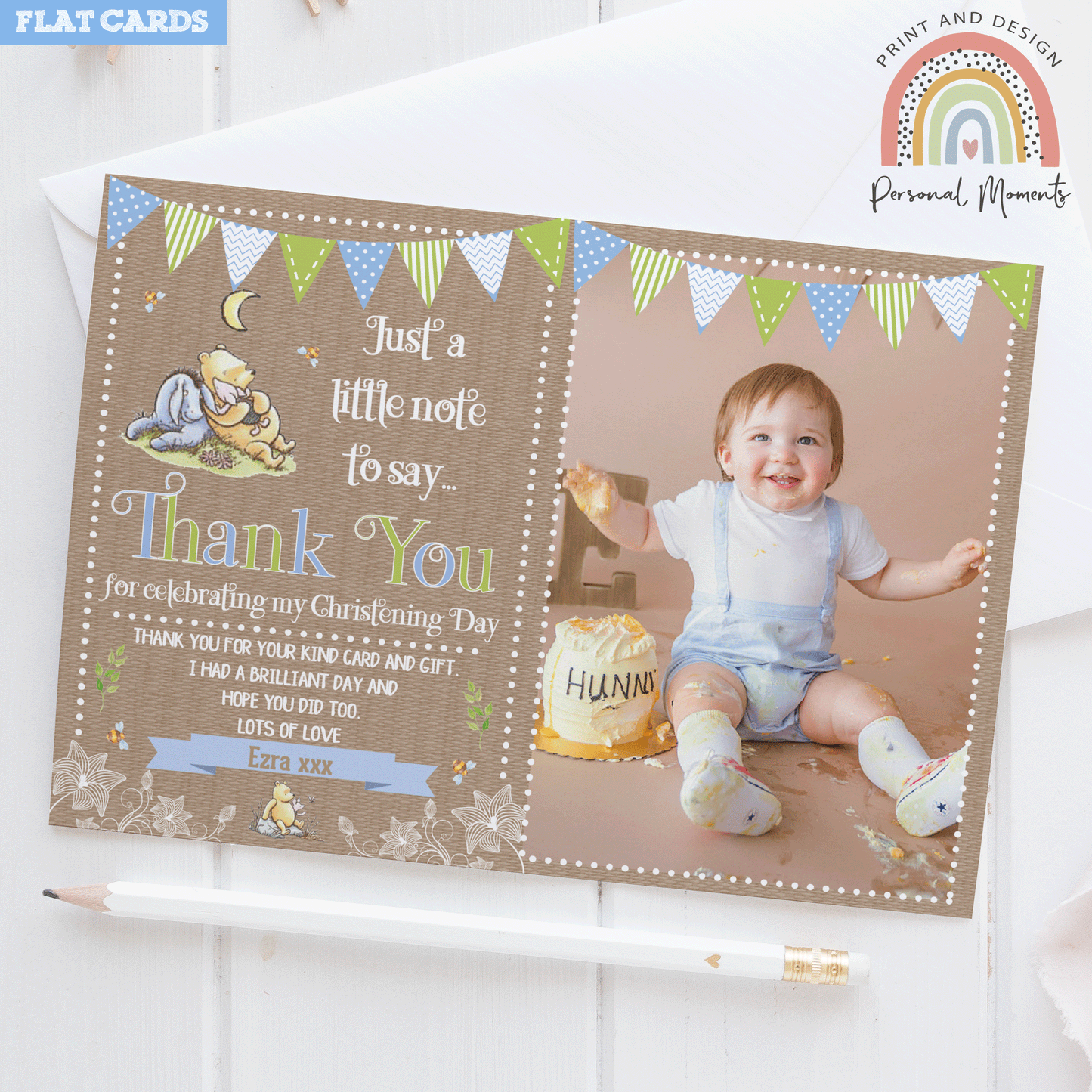 FLAT Winnie The Pooh Baby Boy Thank You Cards