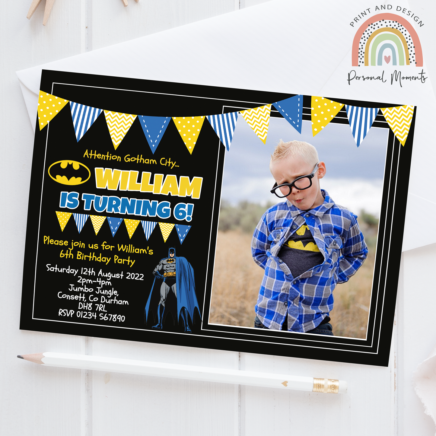 Personalized Batman Photo Birthday Invitations for Kids