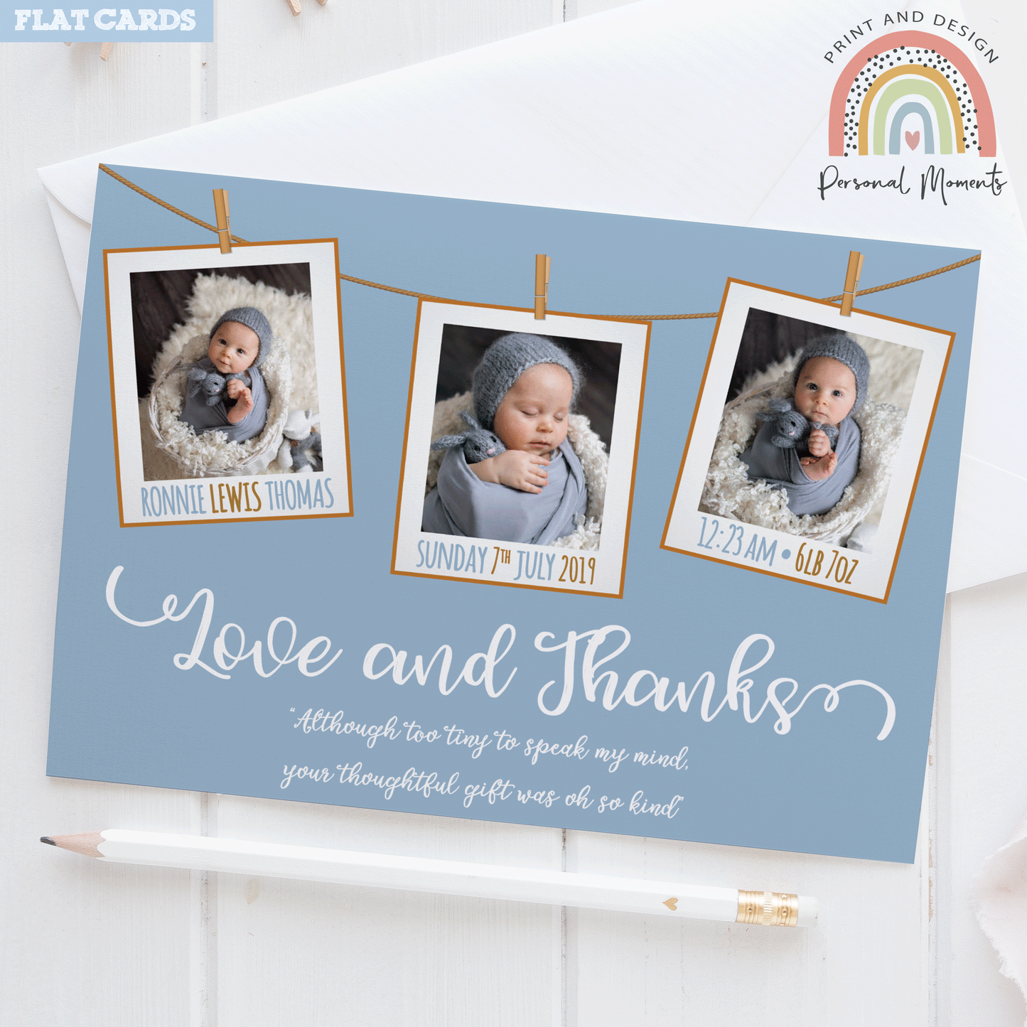 FLAT Love and Thanks Baby Boy Thank You Cards
