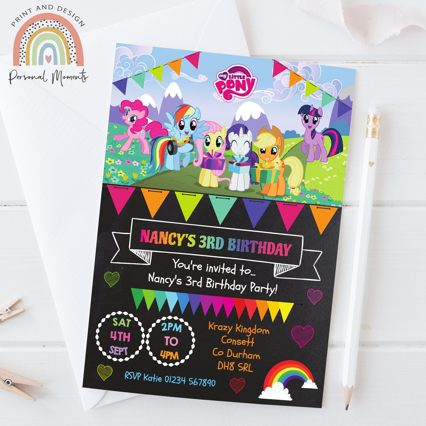 Personalized My Little Pony Themed Birthday Party Invitations for Girls