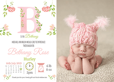 Personalized Vintage Floral Baby Girl Thank You Cards Pink Birth Announcement Cards