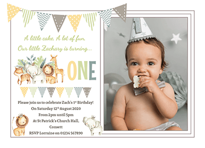 Jungle Theme 1st Birthday Invites