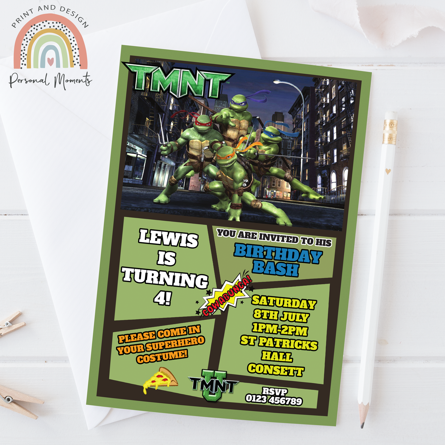 Personalized TMNT Teenage Mutant Ninja Turtles Birthday Invitations