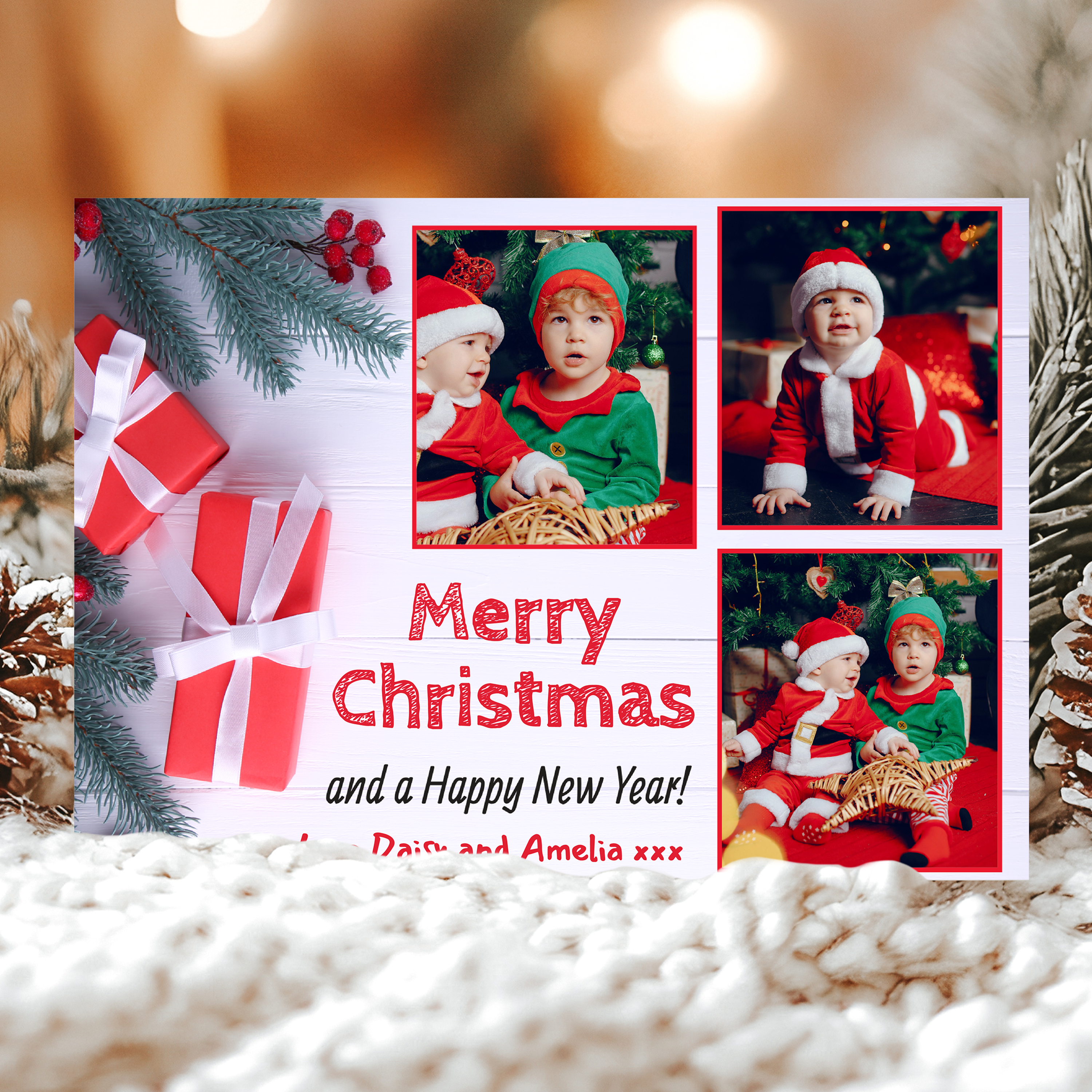 FLAT Custom Photo Christmas Cards, Personalized Family Christmas Cards