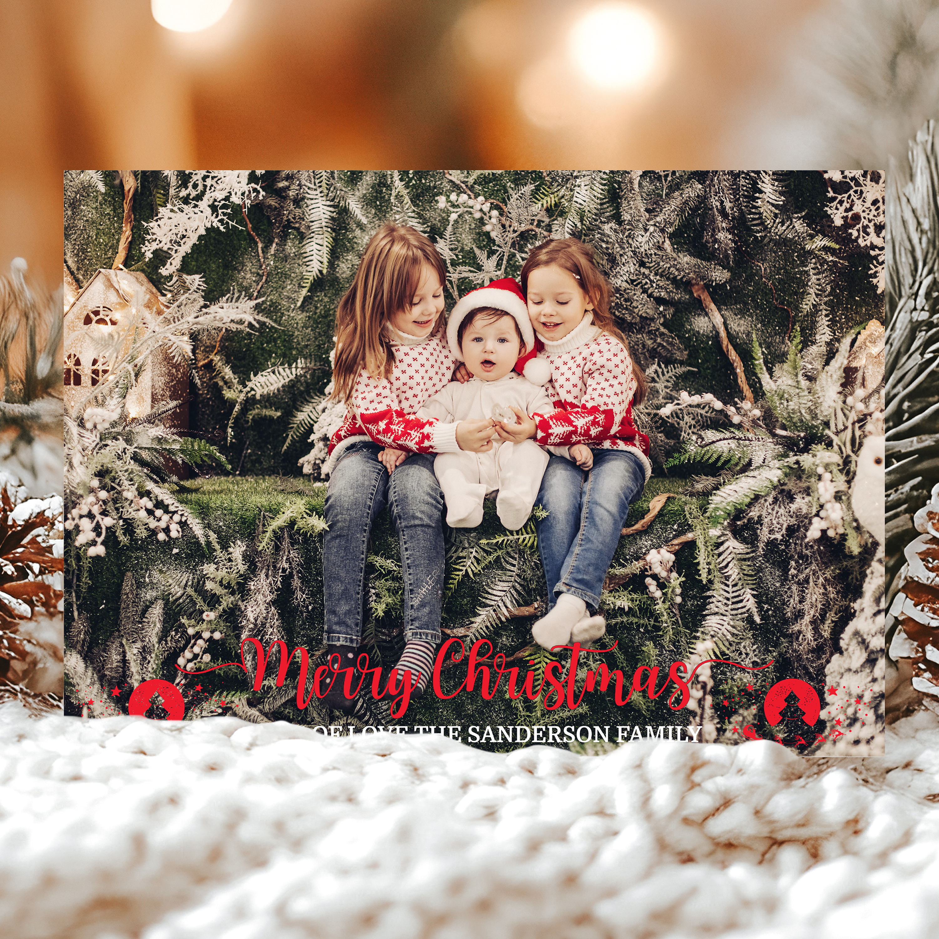 FLAT Custom Festive Christmas Card, Christmas Card Pack, Children, Kids Personalized Christmas Card