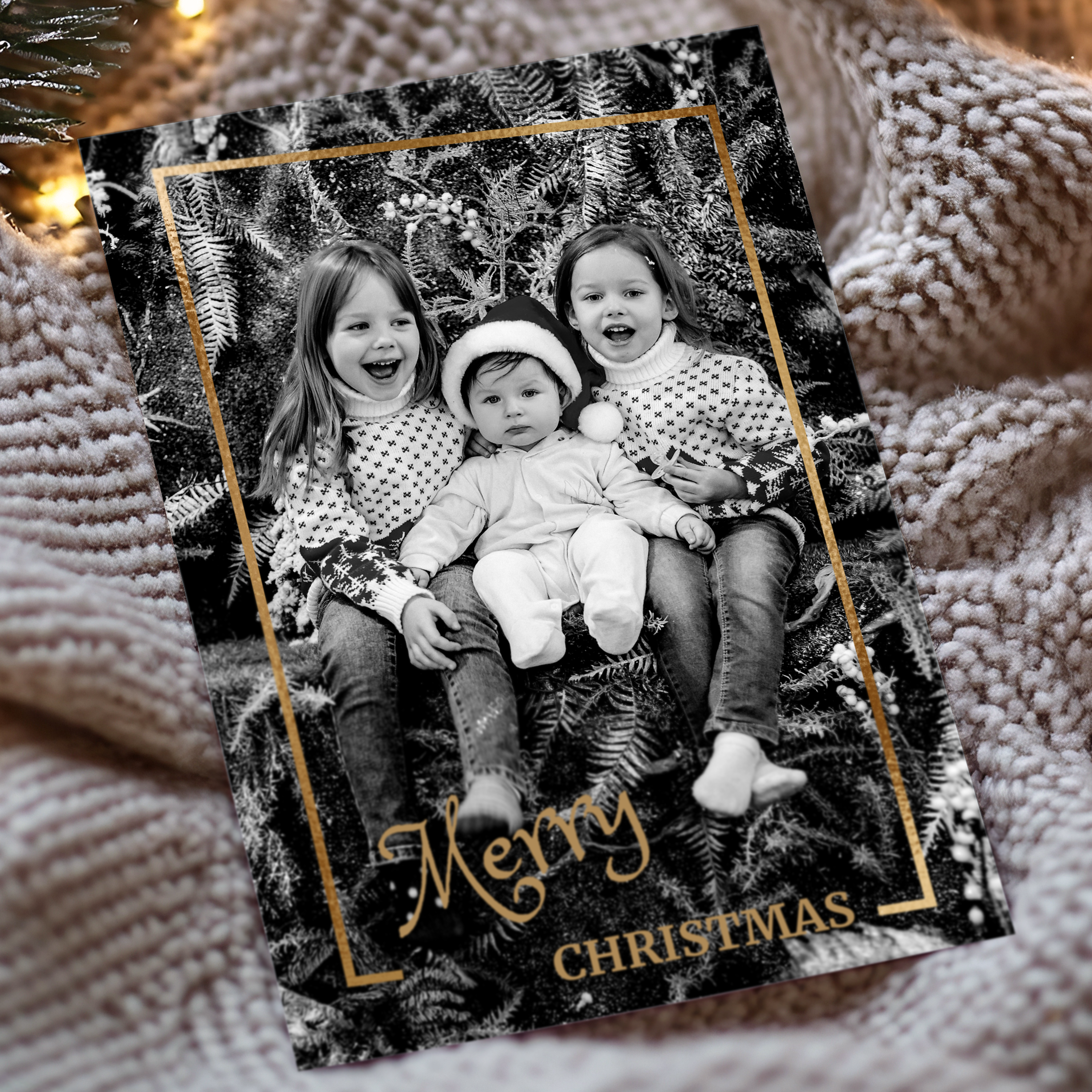 FLAT Custom Festive Christmas Cards, Family Photo Xmas Cards
