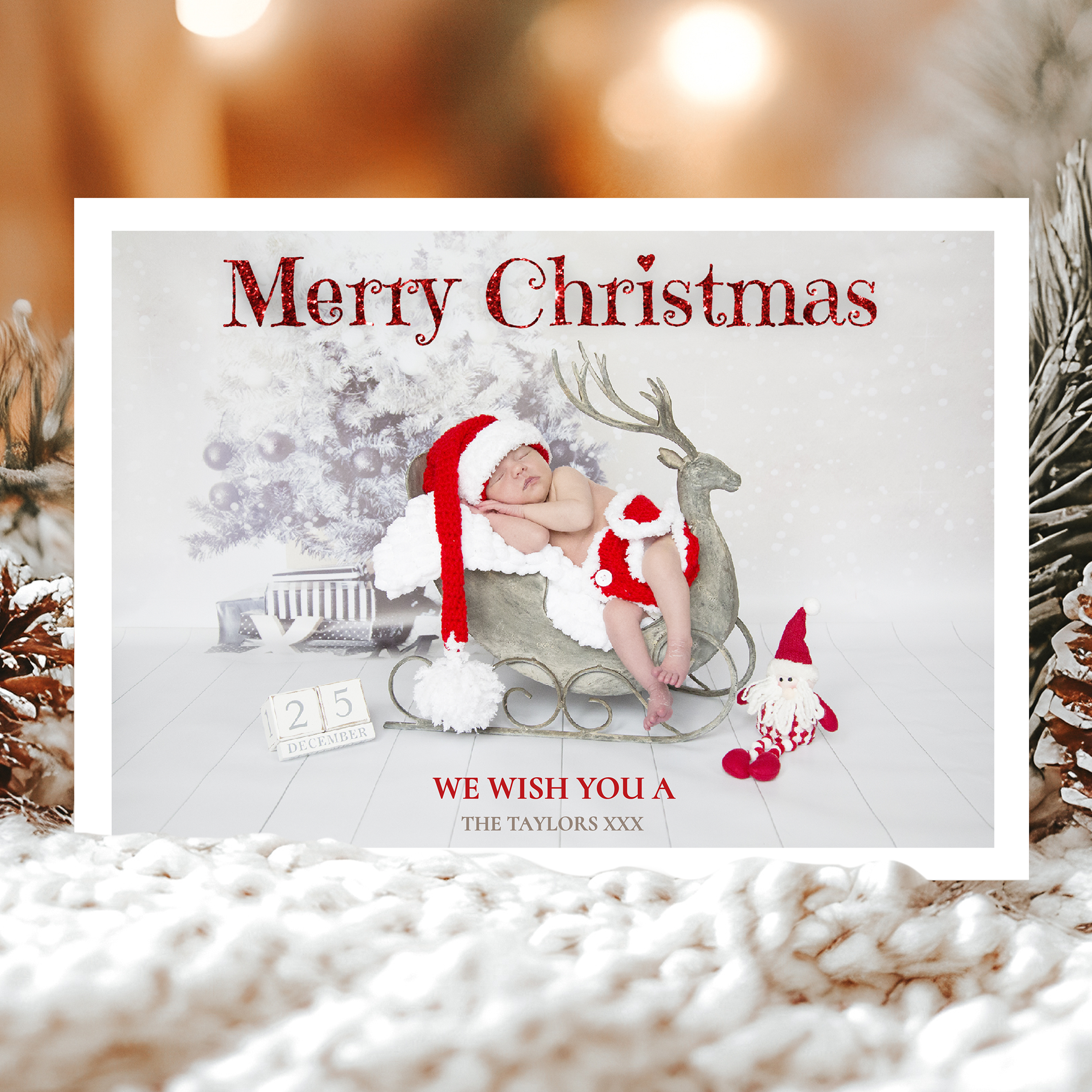 FLAT Family Christmas Cards Personalized, Baby Christmas Card Pack