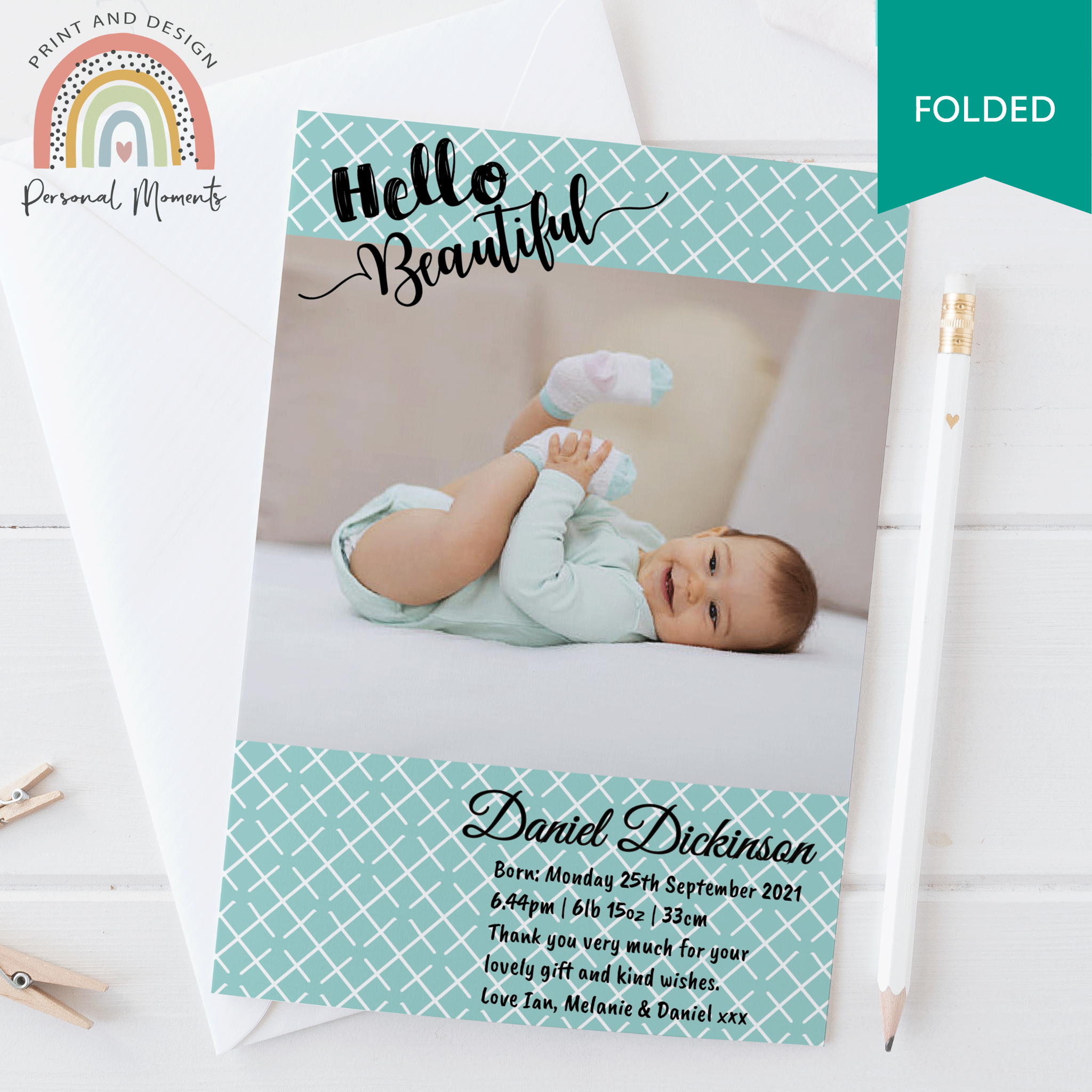 FOLDED Create Lasting Memories with Personalized Baby Thank You Cards with Photo for Boys | Personal Moments