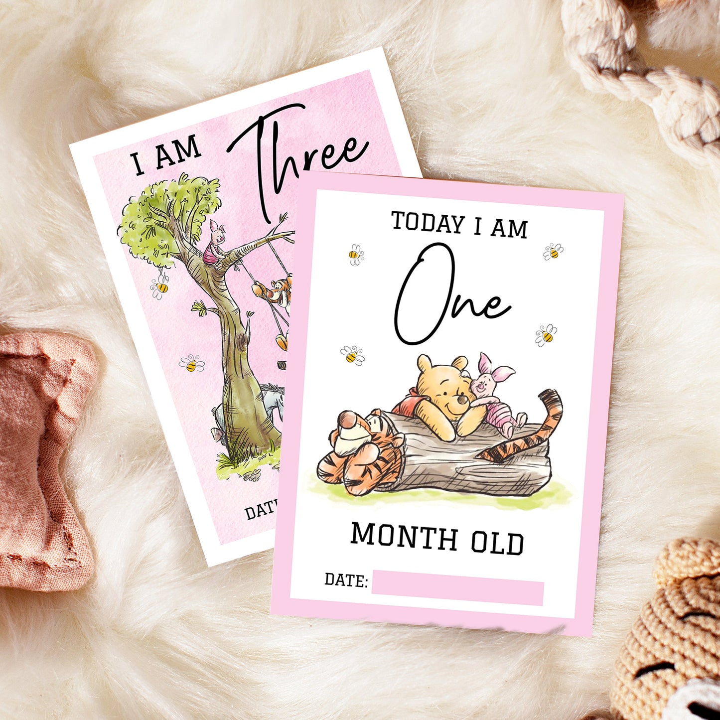 Winnie The Pooh Classic Pooh Bear 1st Year Milestone Cards - Blue Baby Boys Keepsake