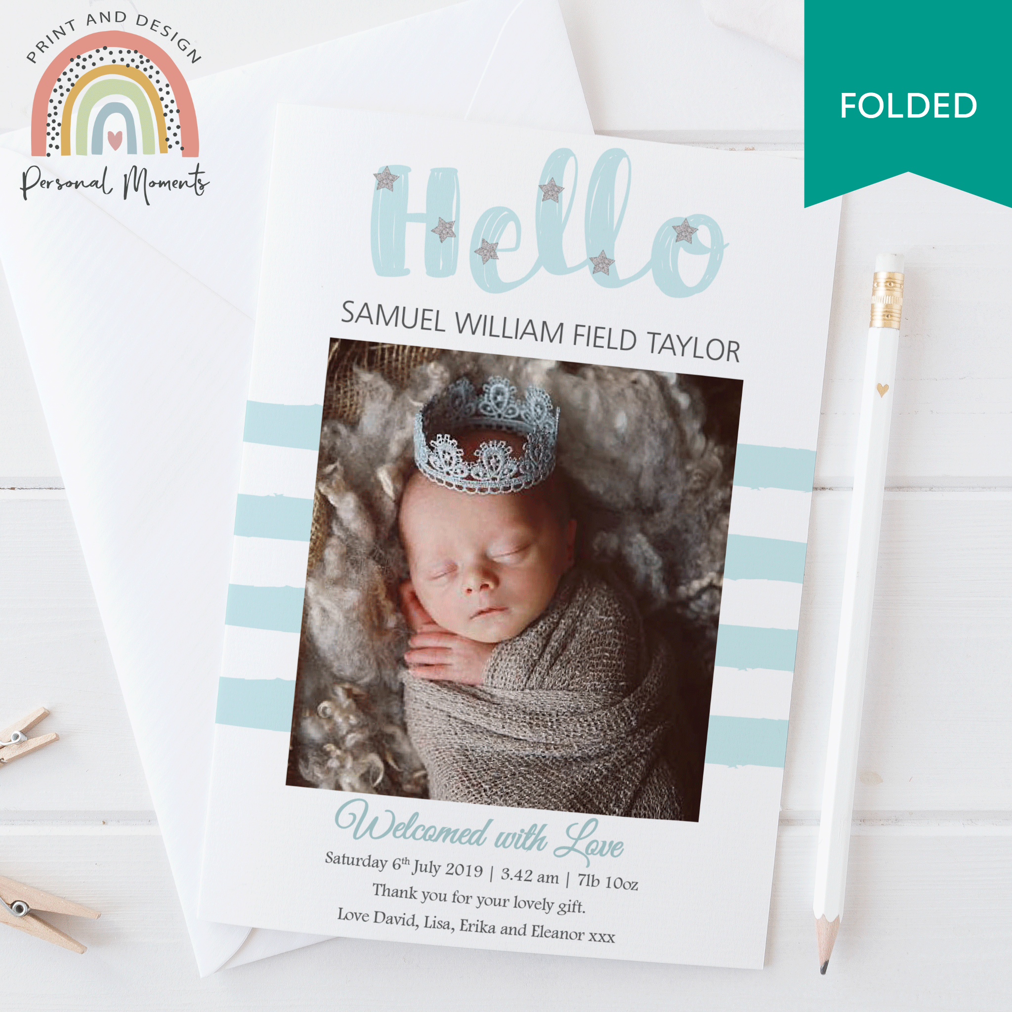 FOLDED Custom Baby Boy Thank You Cards with Your Own Image | Personal Moments | Order Now