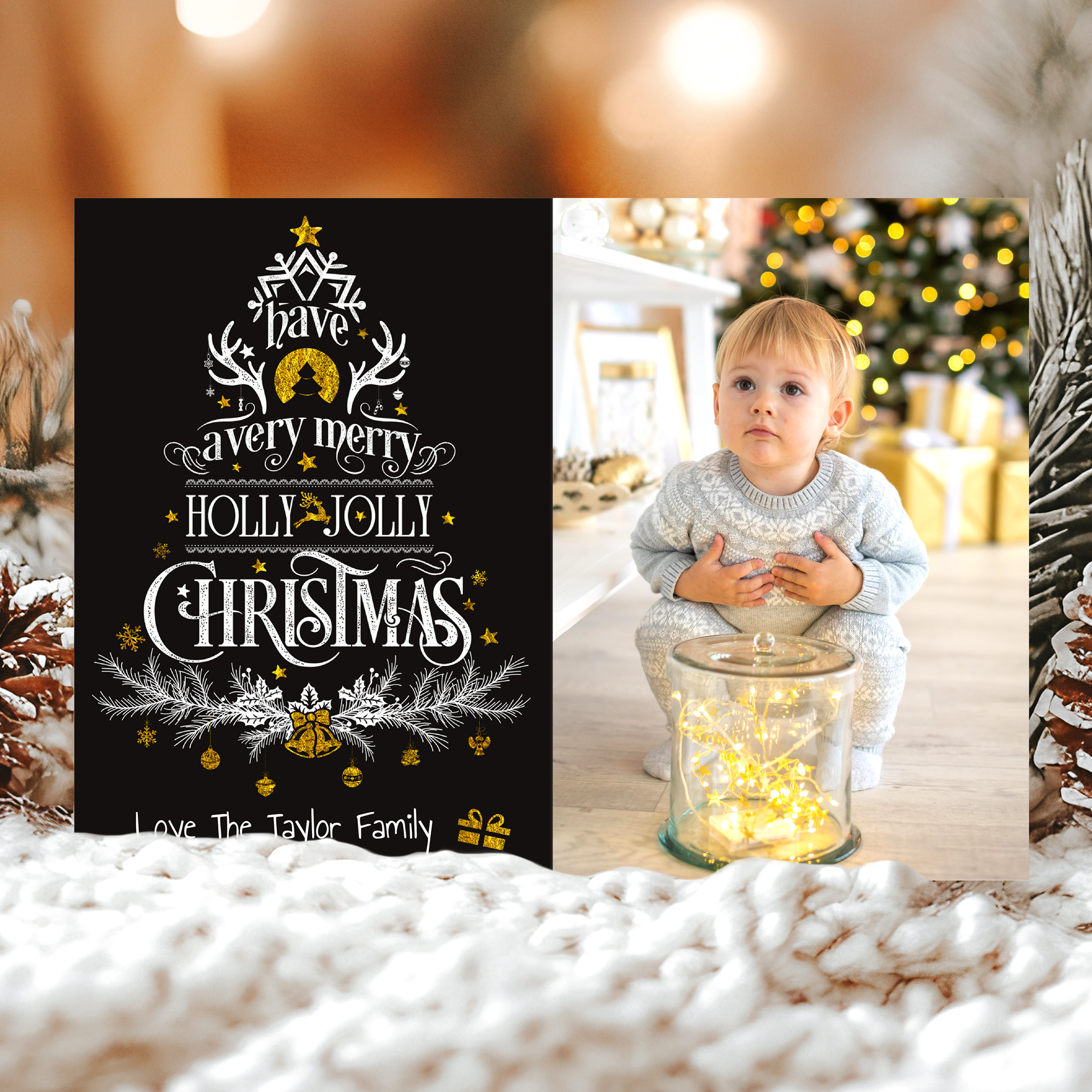 FLAT Custom Family Christmas Cards, Custom Printed Christmas Cards