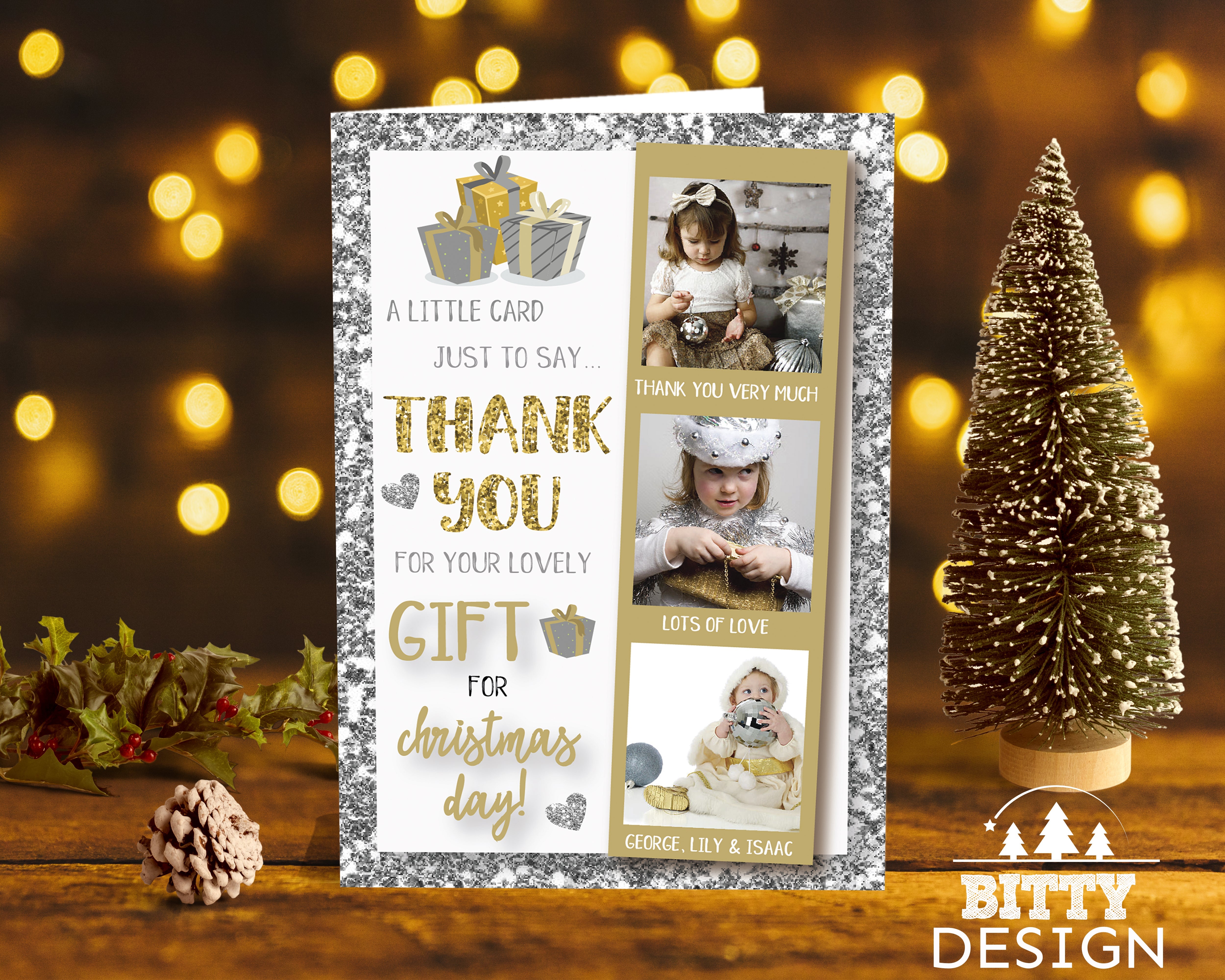 FOLDED Photo Insert Christmas Thank You Cards, Personalized Christmas Thank You Cards