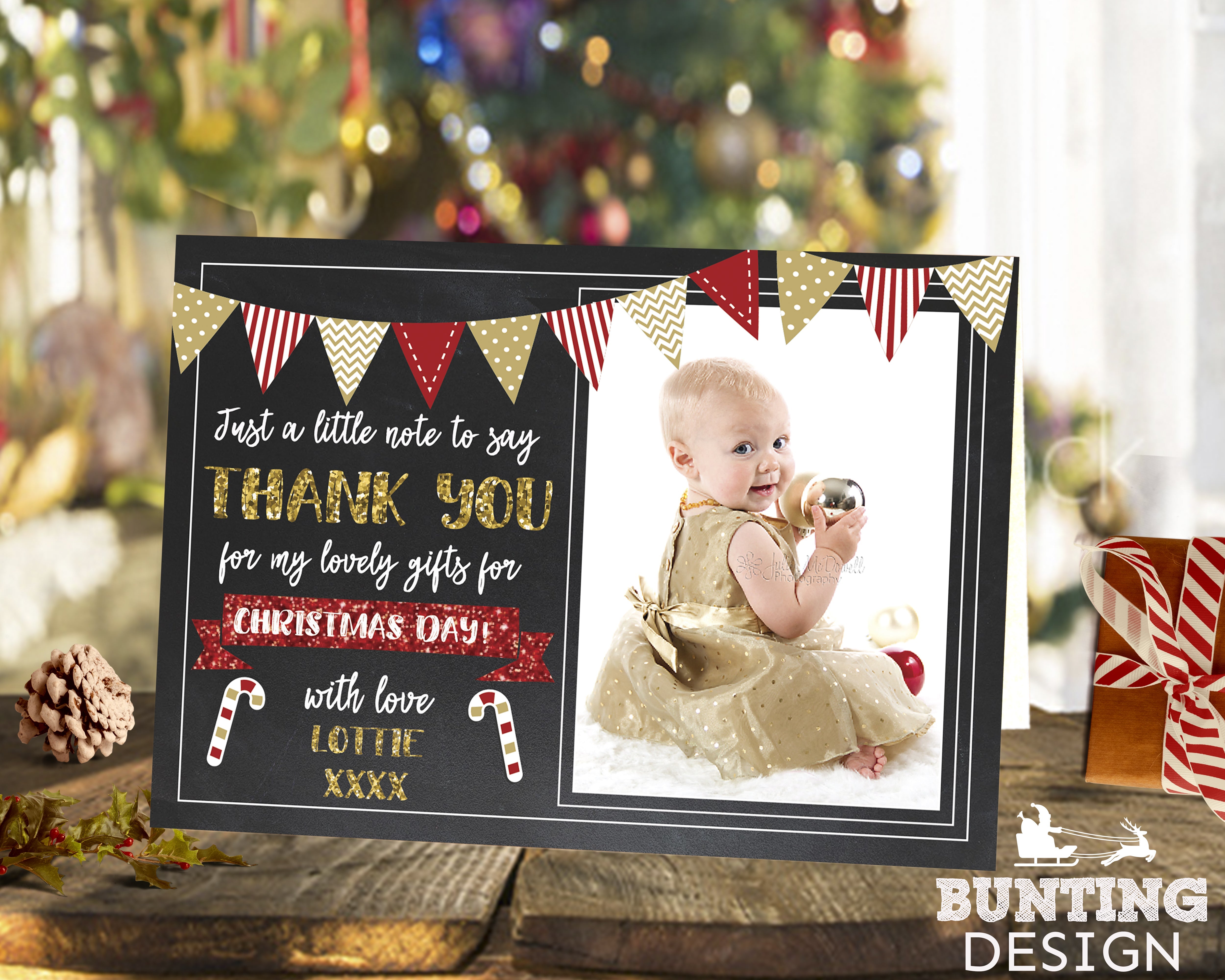 FOLDED Photo Greetings Thank You Cards, Personalized  Thank You Christmas Cards