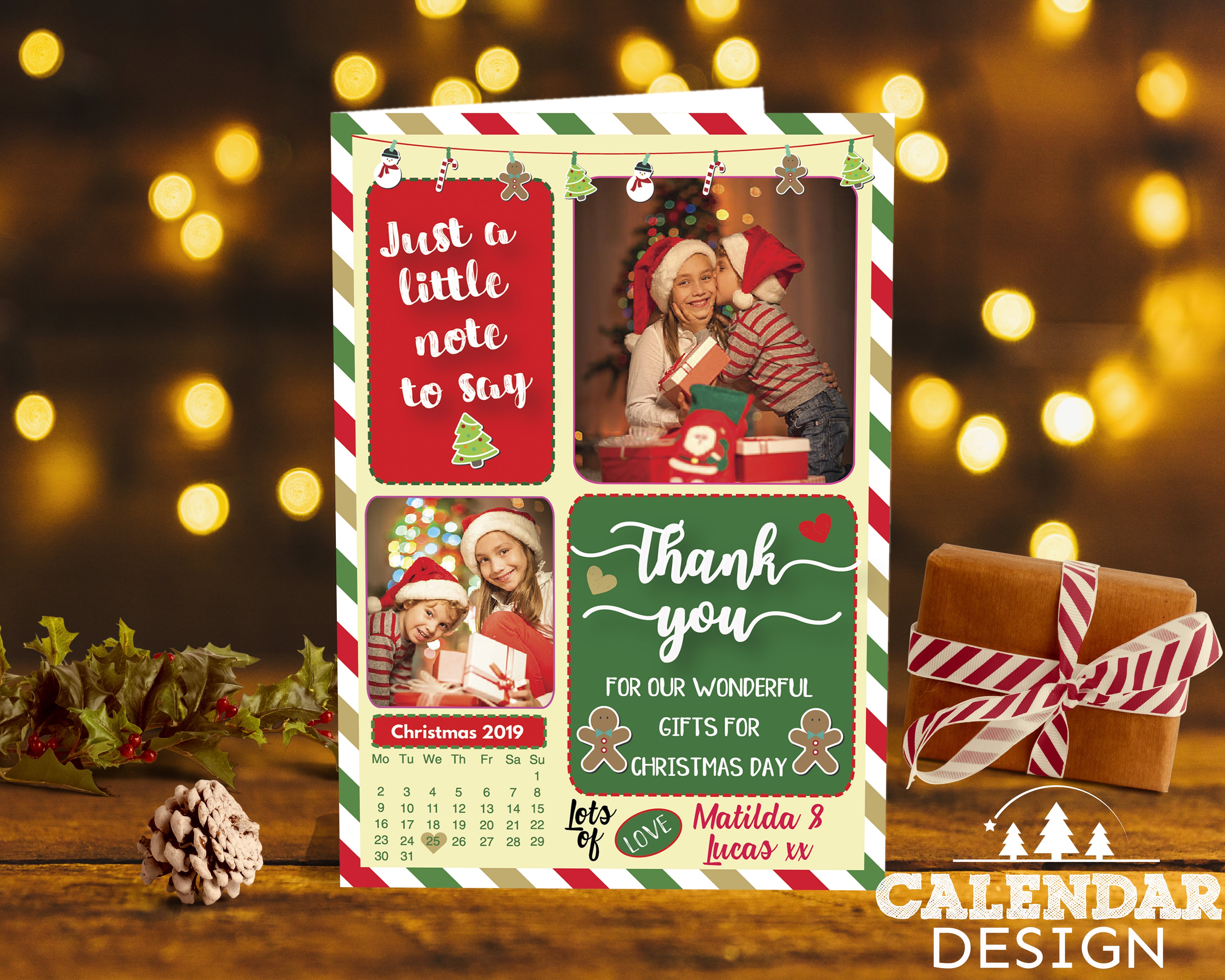 FOLDED Photo Greetings Thank You Card, Personalized Photo Xmas Thank you Cards