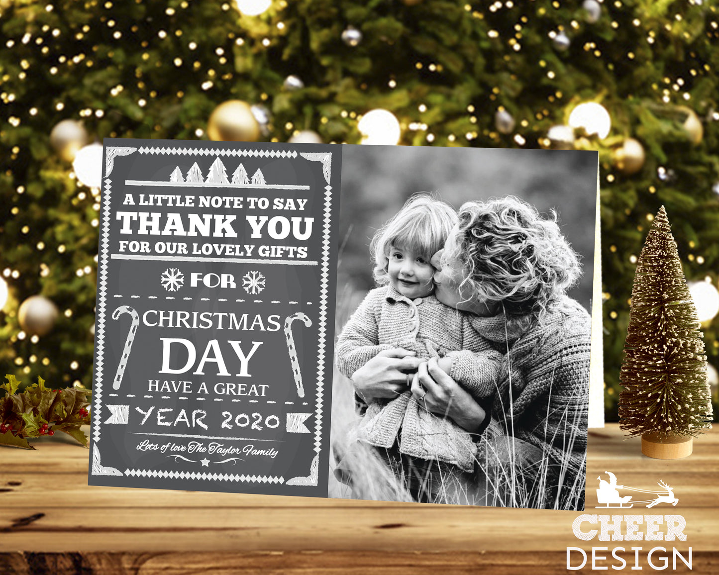 FLAT Christmas Photo Thank You Cards, Merry Christmas Thank You Cards Personalized
