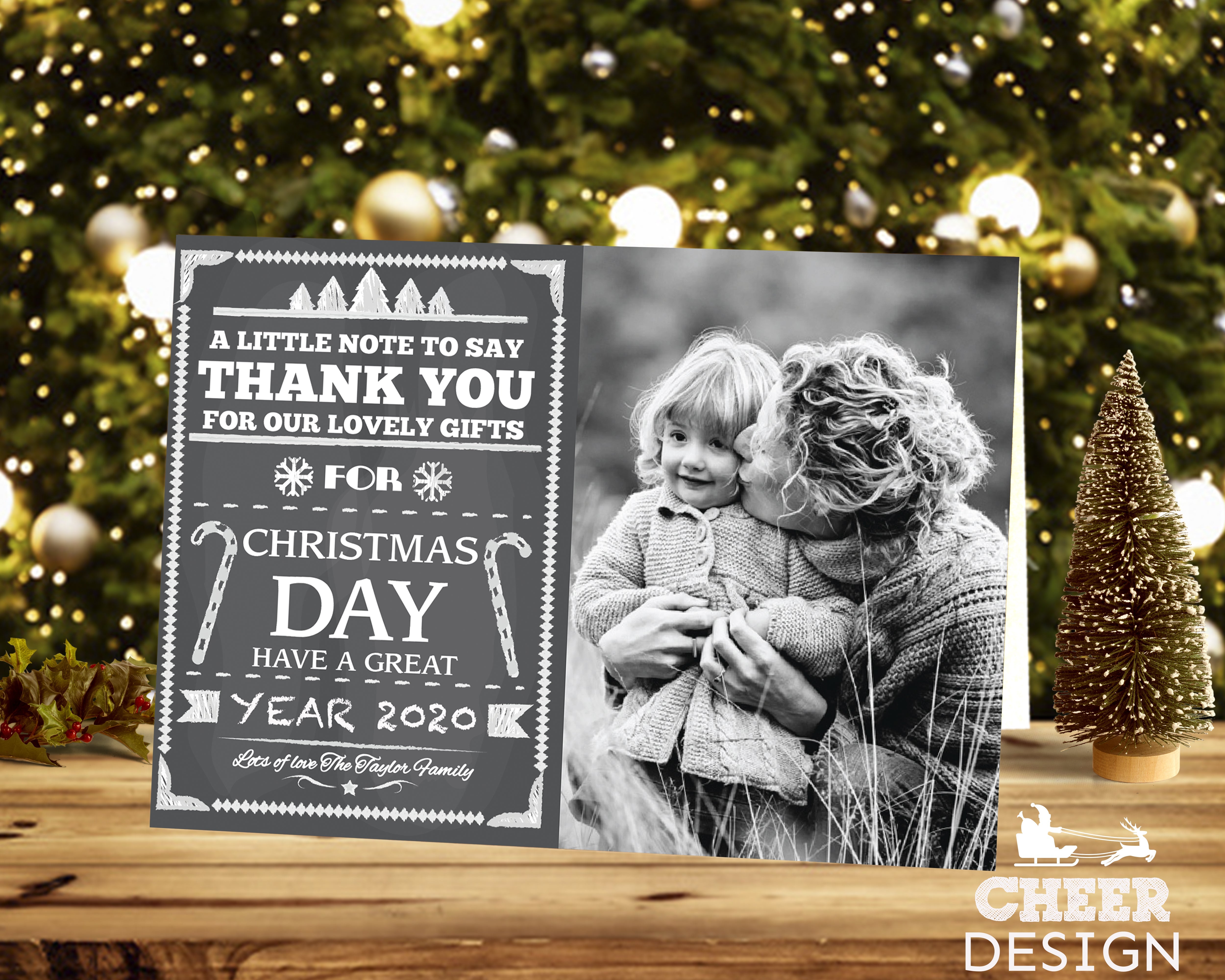 FOLDED Christmas Photo Thank You Cards, Merry Christmas Thank You Cards Personalized