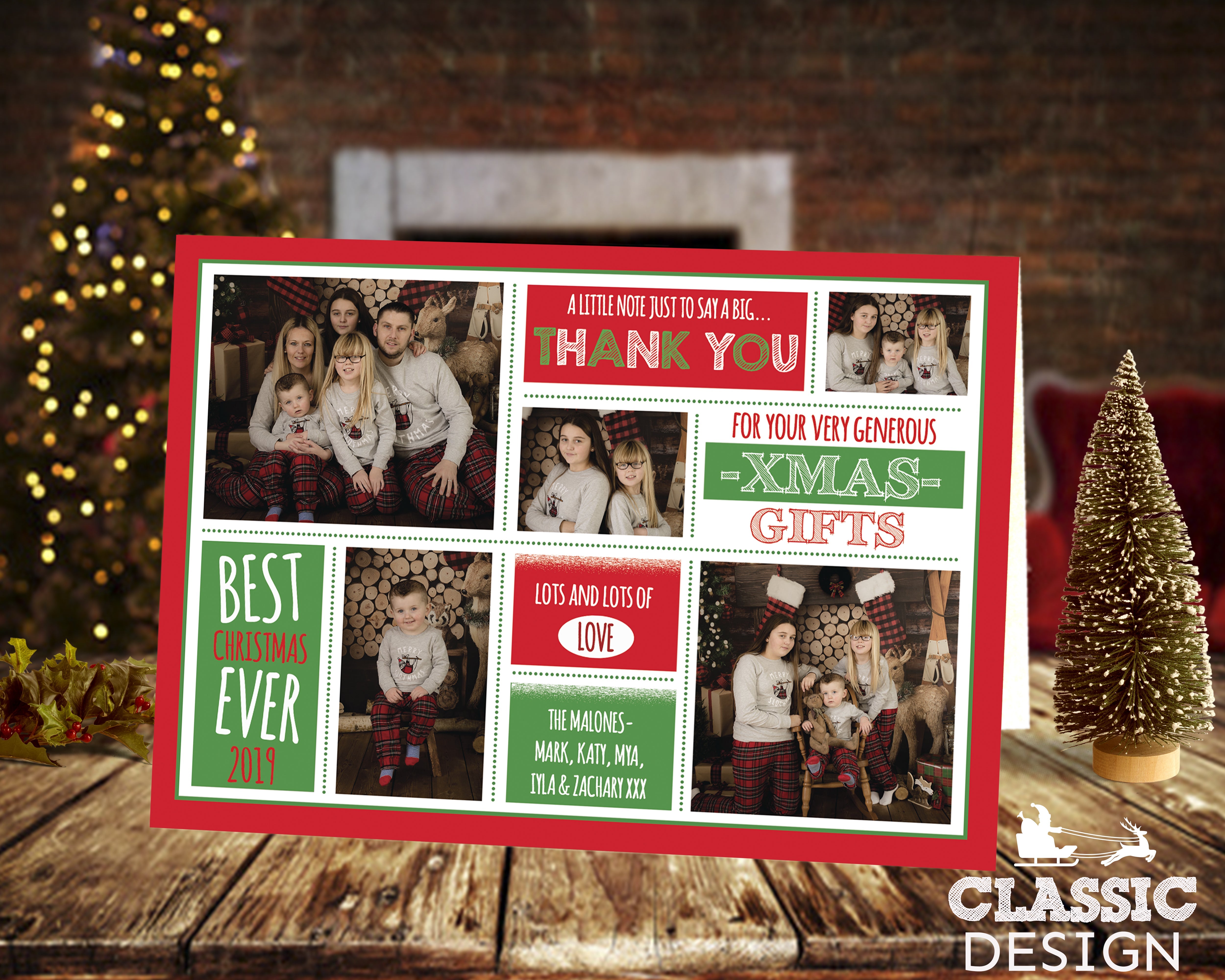 FLAT Christmas Thank You Photo Cards, Personalized Photo Xmas Thank You Card