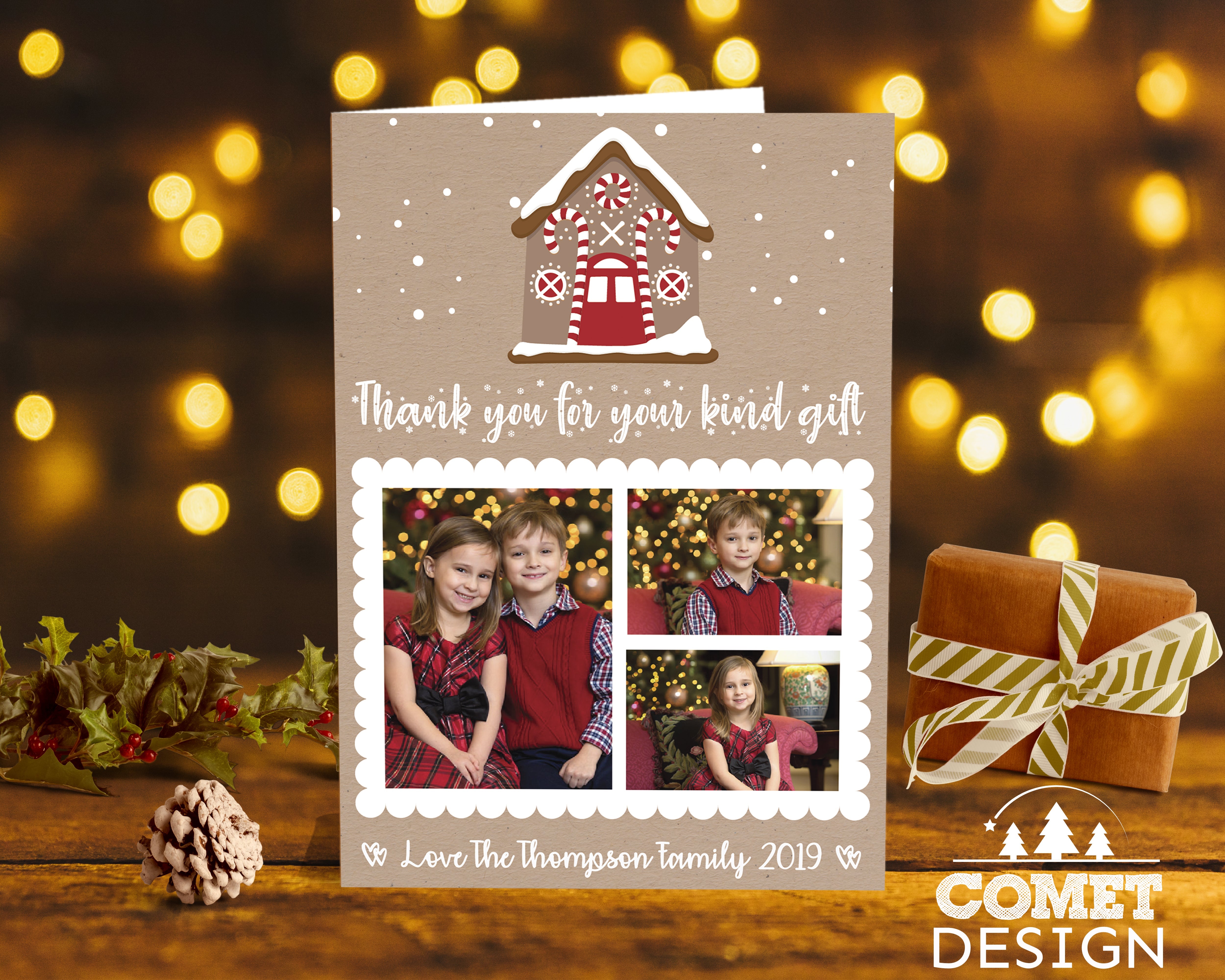 FOLDED Christmas Thank You Photo Cards, Picture Holiday Thank You Cards