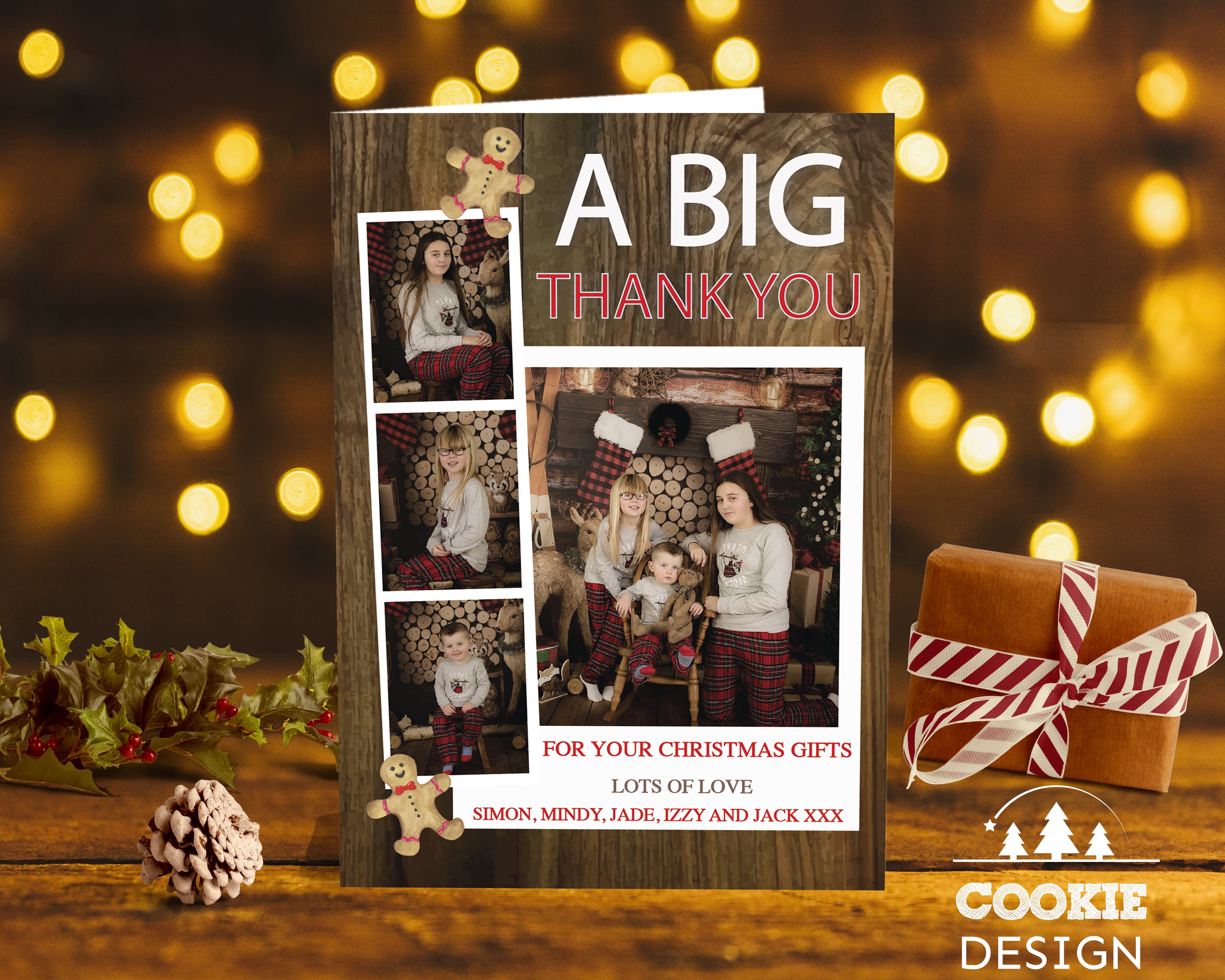 FLAT Christmas Photo Frame Thank You Cards, Photo Personalized Thank You Card Pack