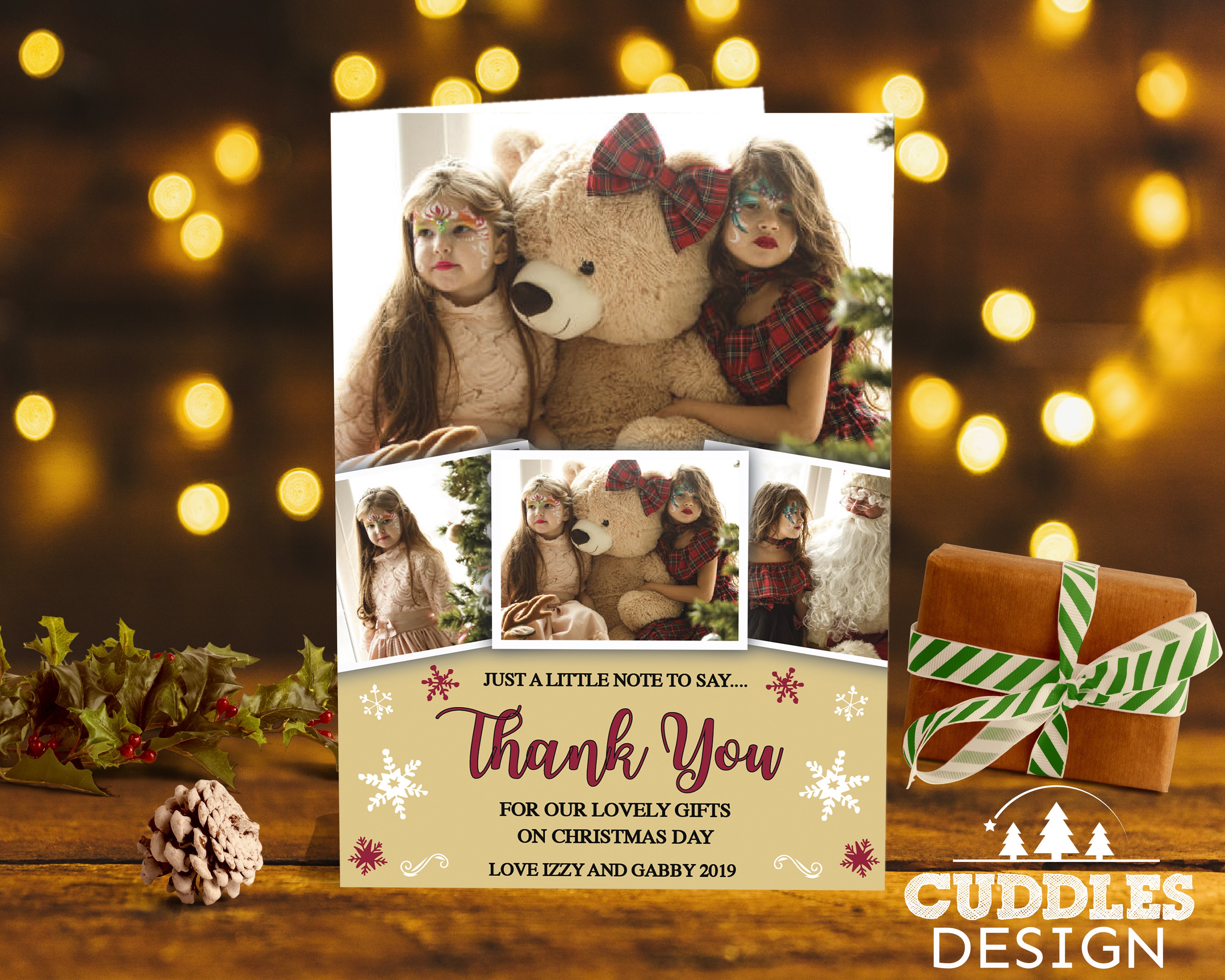 FLAT Custom Family Christmas Thank You Cards, Custom Printed Christmas Thank You Cards