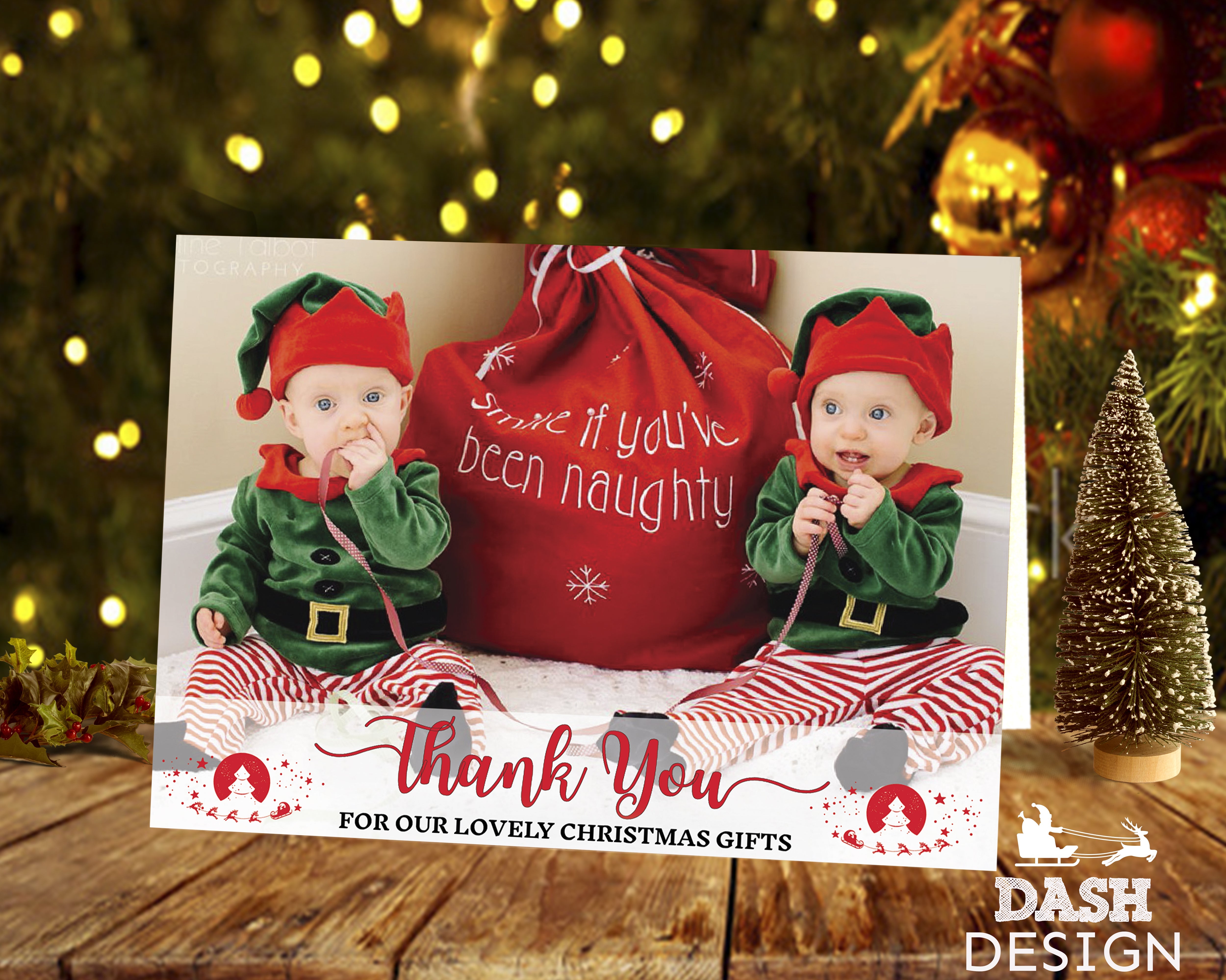 FLAT Custom Festive Christmas Thank You Card, Christmas Thank You Card Pack, Children, Kids Personalized Christmas Thank You Cards