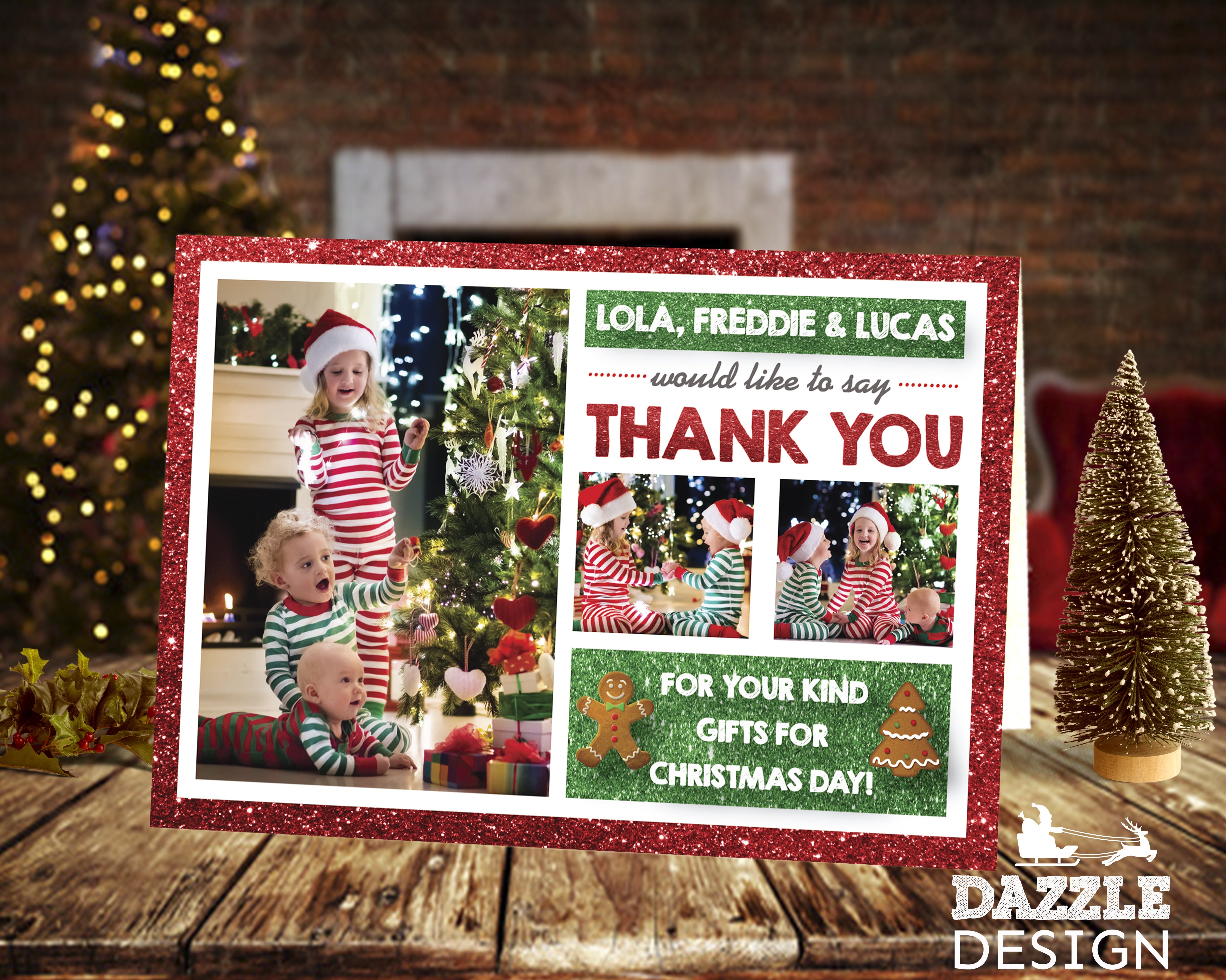 FLAT Custom Festive Christmas Thank You Card, Family Christmas Thank You Cards Personalized