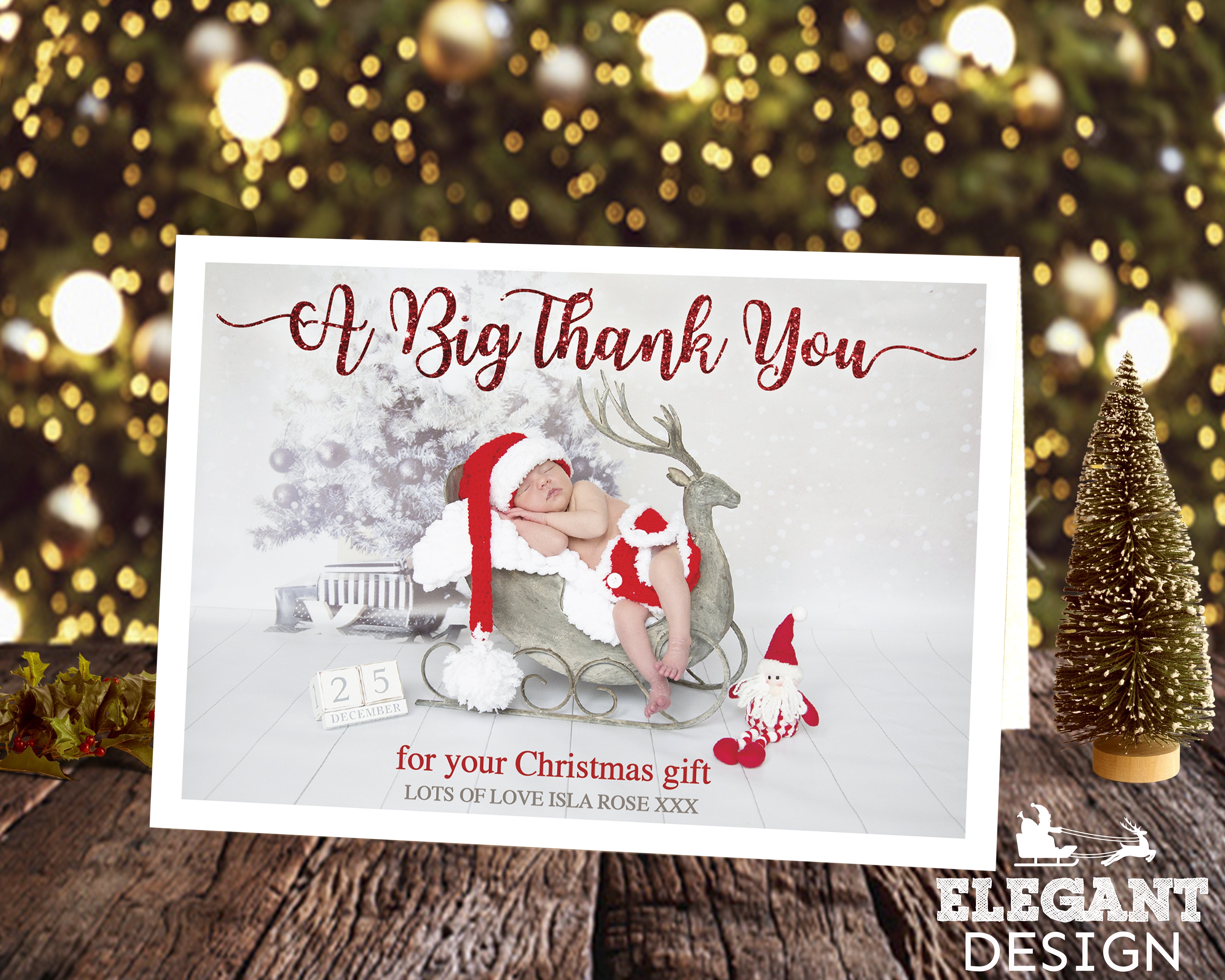 FLAT Xmas Thank You Cards From Children, Personalized Cat Christmas Thank You Cards