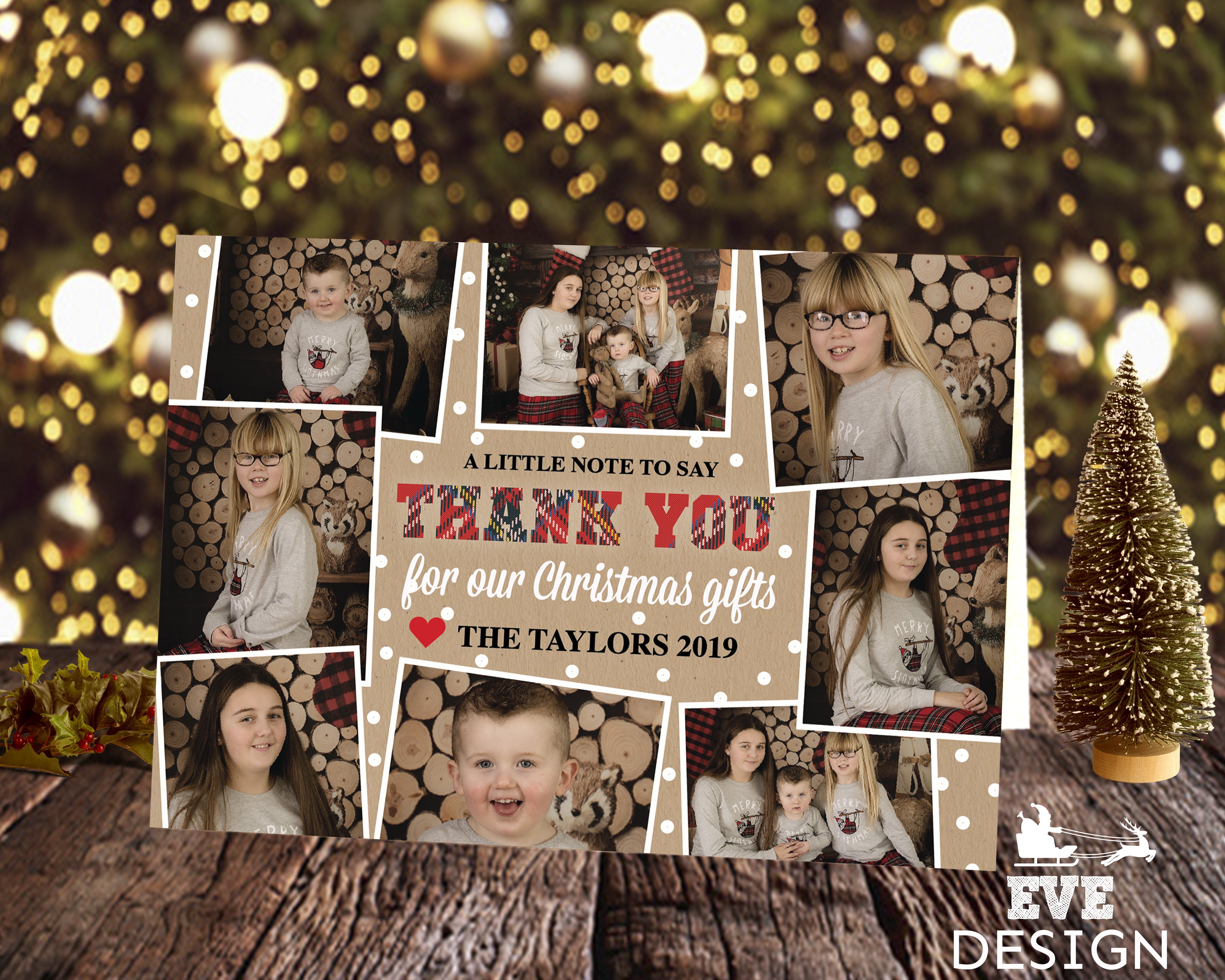 FOLDED Xmas Thank You Cards From Children, Christmas Photo Thank You Cards