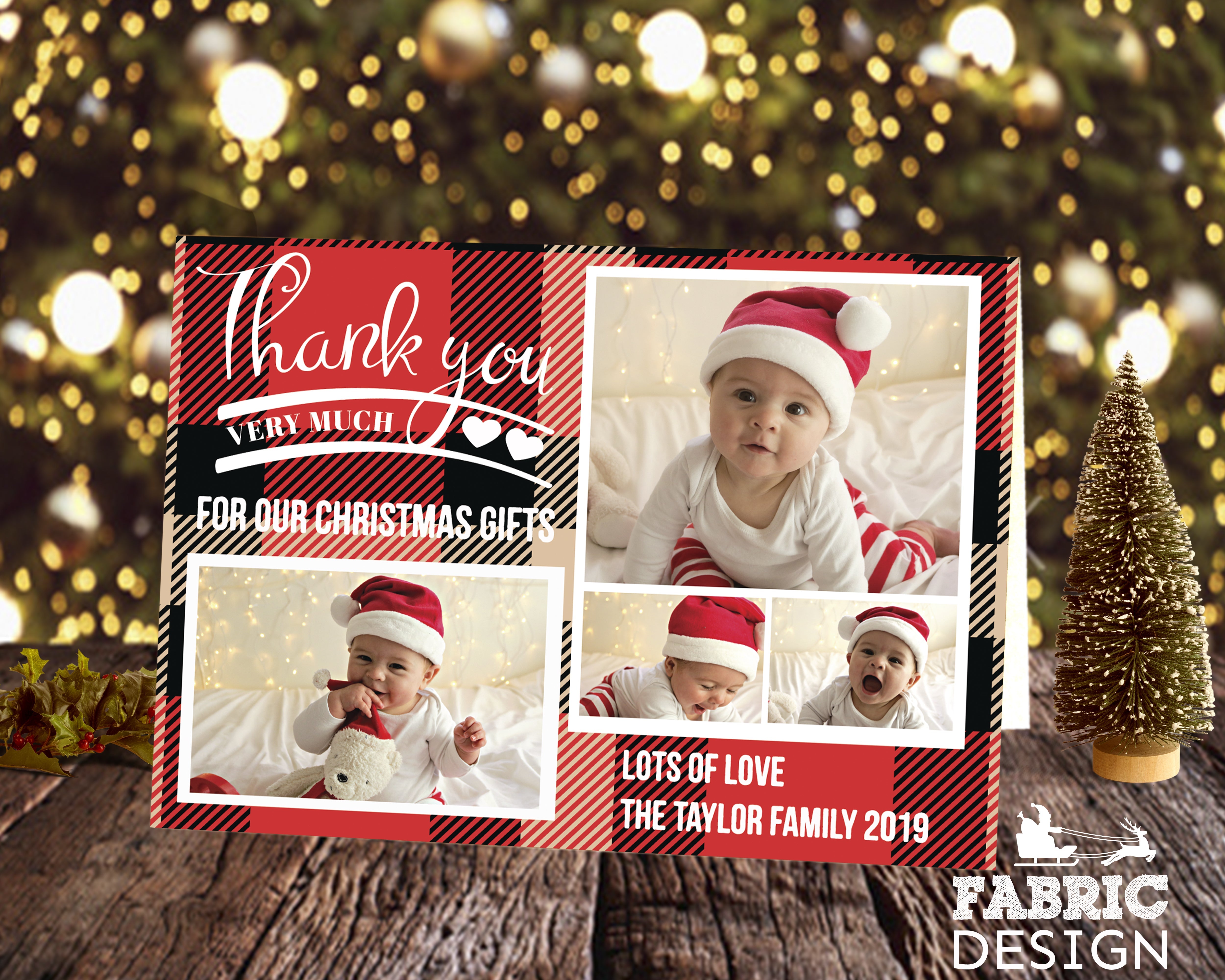 FOLDED Unique Family Christmas Thank You Cards, Photo Greetings Thank You Card Pack