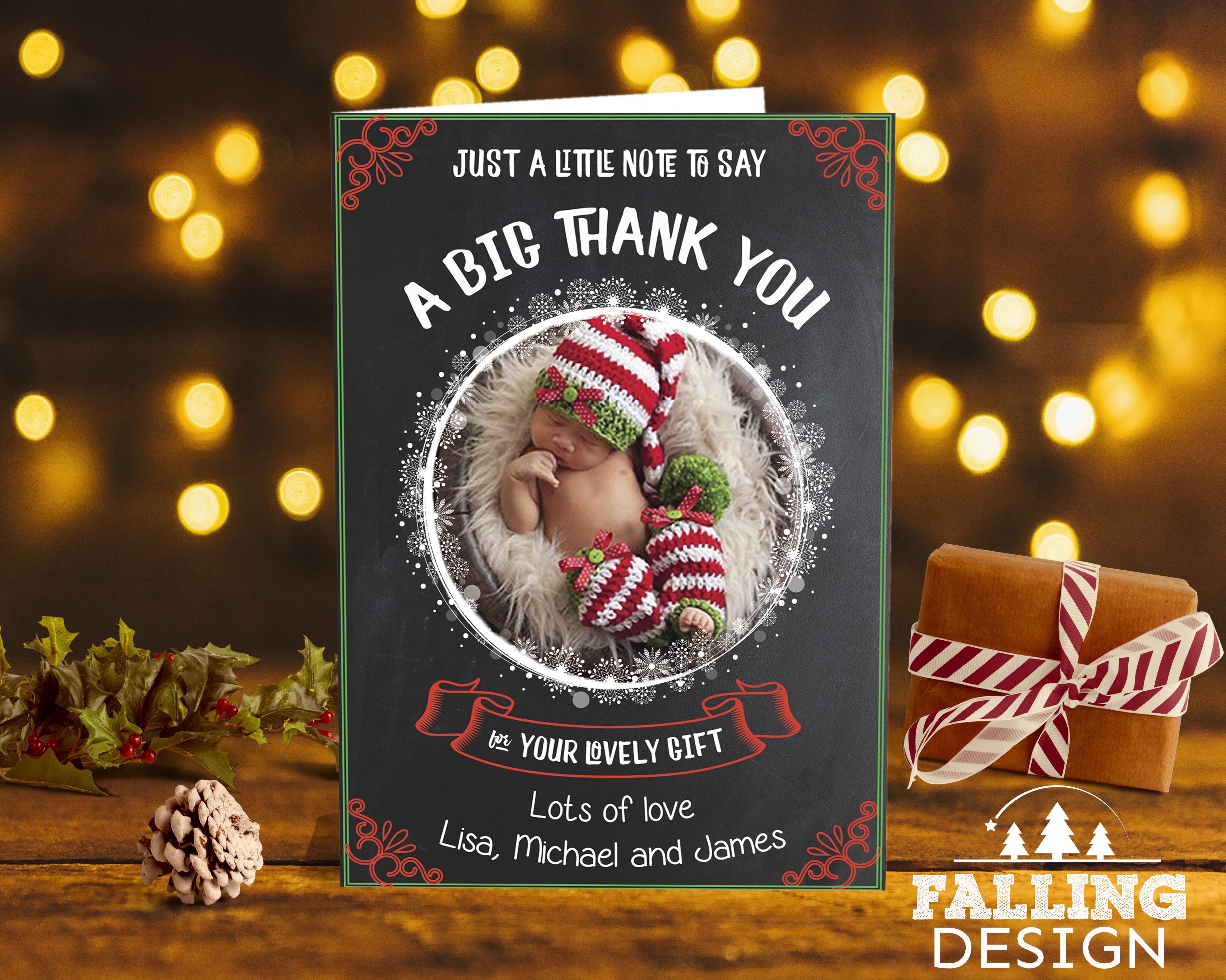 FOLDED Upload Photo Christmas Thank You Cards, Photo Personalized Thank You Cards