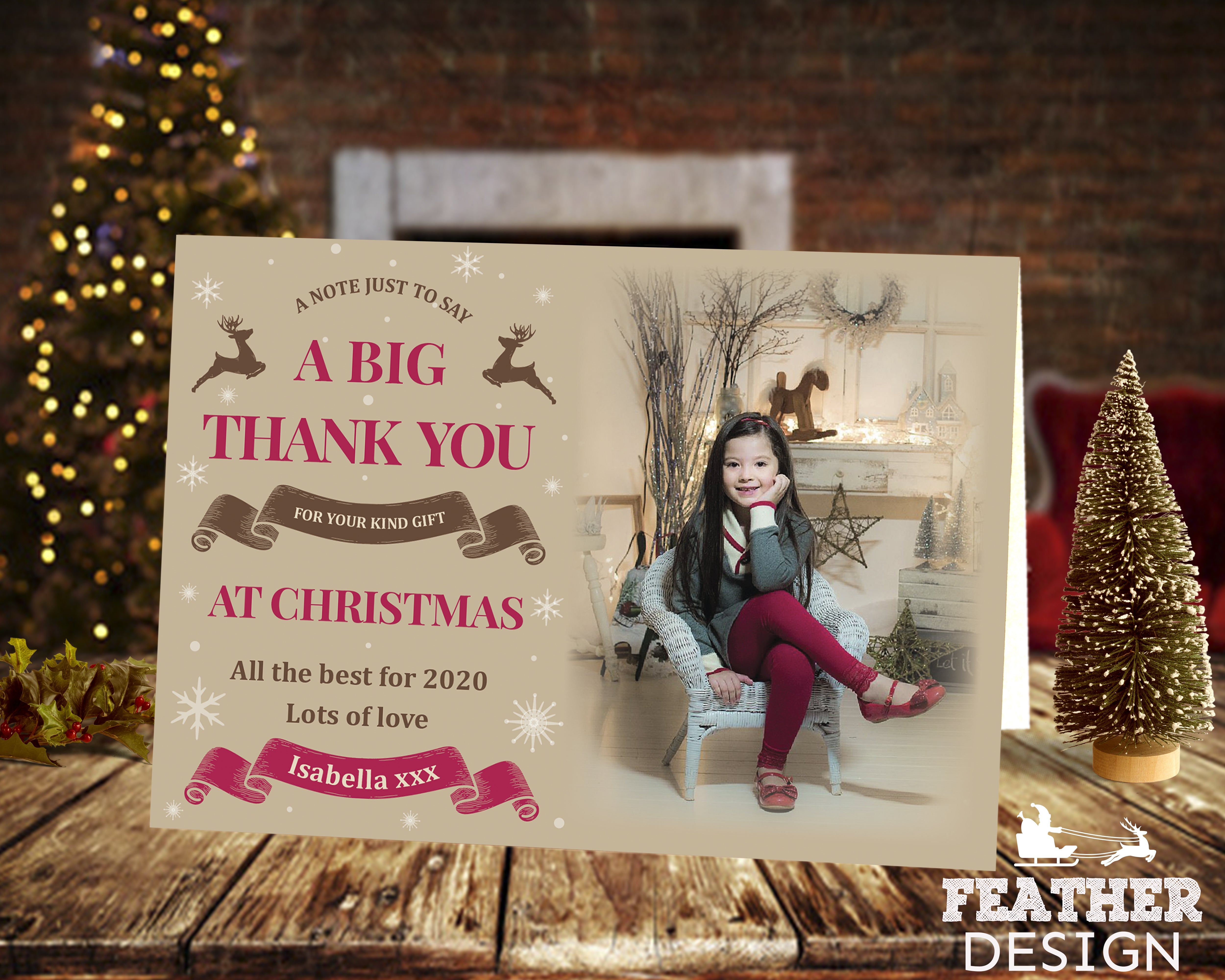 FLAT Christmas Gift Thank You Cards, Personalized Family Christmas Thank you Cards
