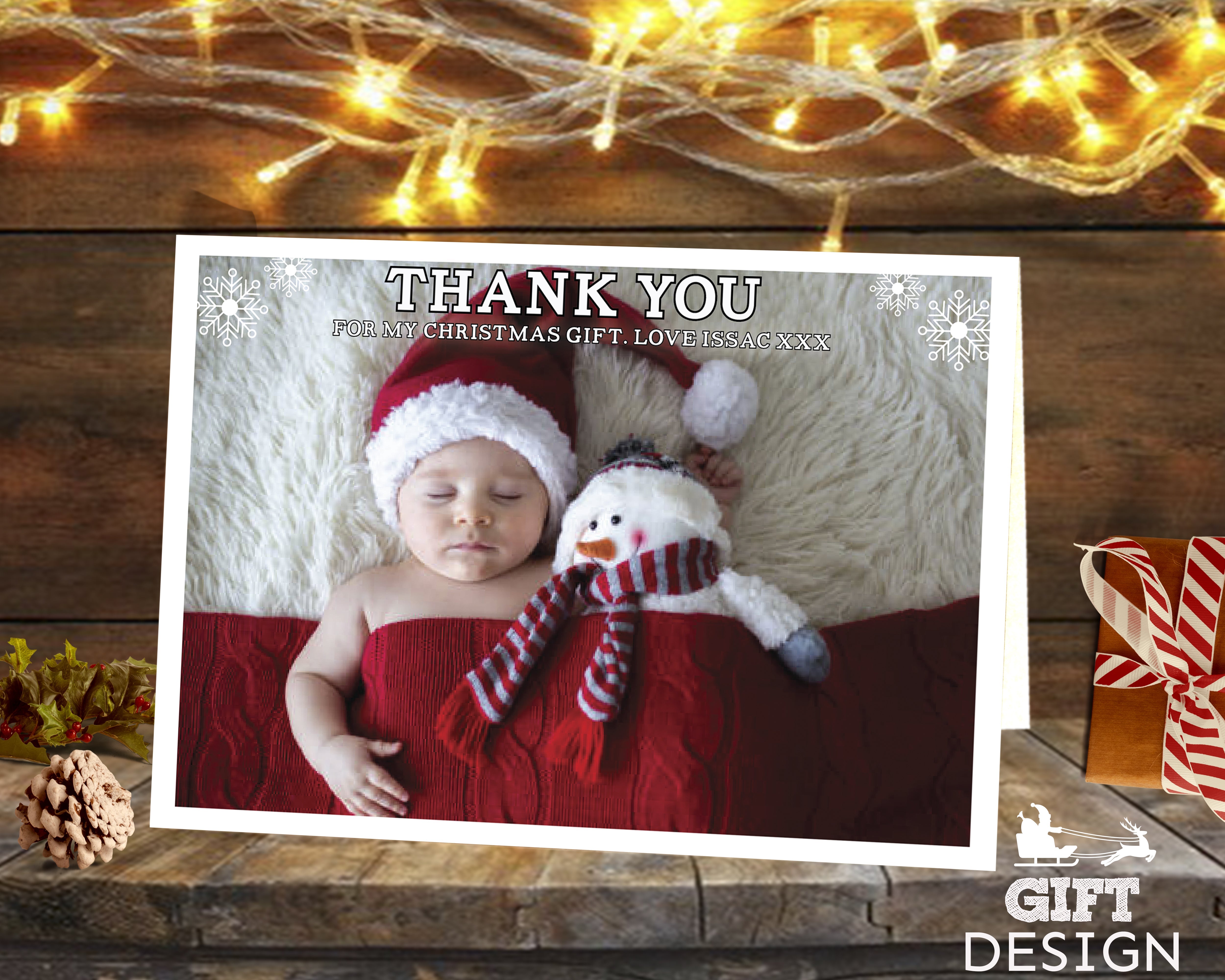 FOLDED Photo Christmas Thank You Cards, Baby Christmas Thank You Card Pack