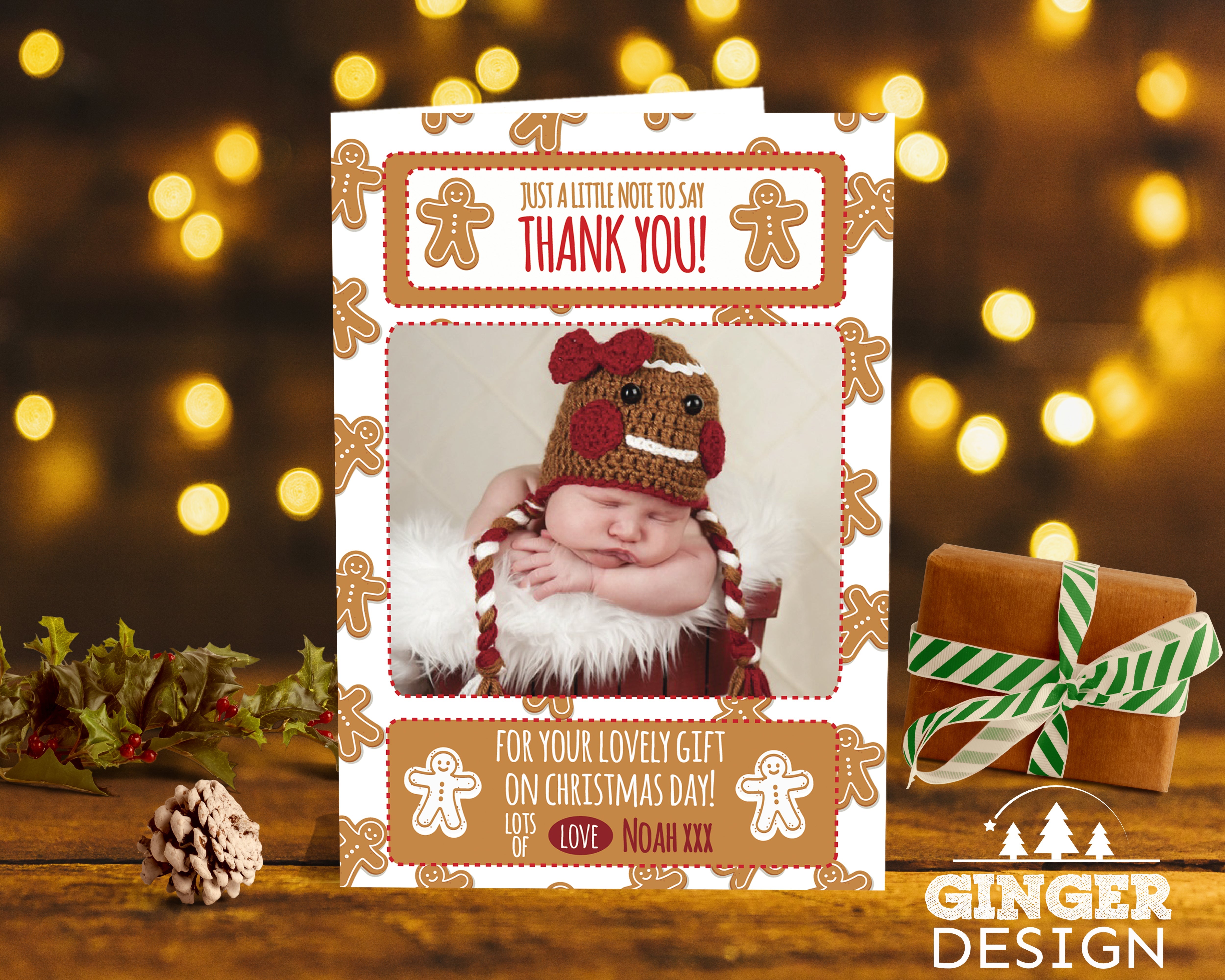 FLAT Photo Insert Christmas Thank You Cards, Personalized Christmas Thank You Cards