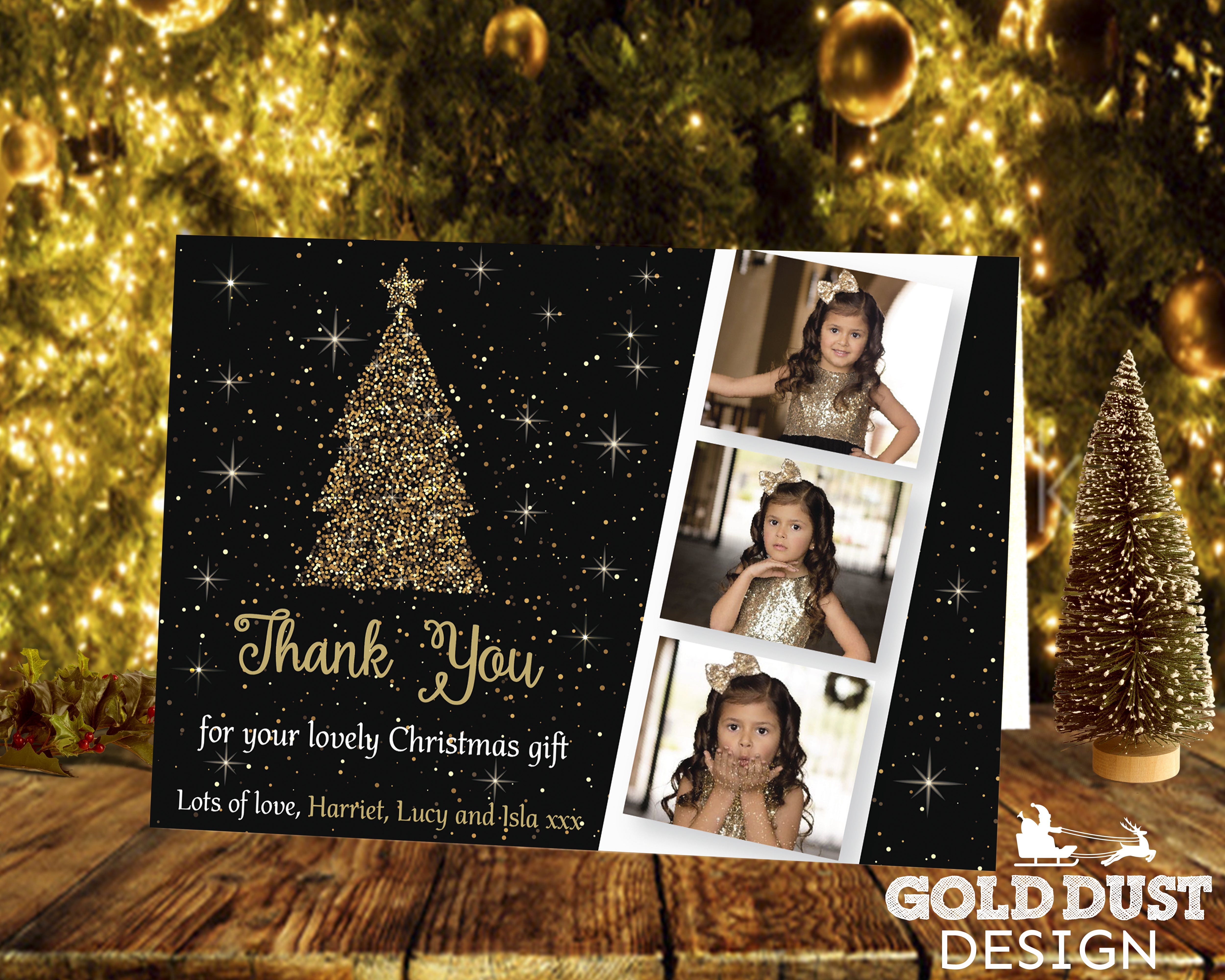 FLAT Custom Photo Christmas Thank You Cards, Children Personalized Thank you for my gift Cards