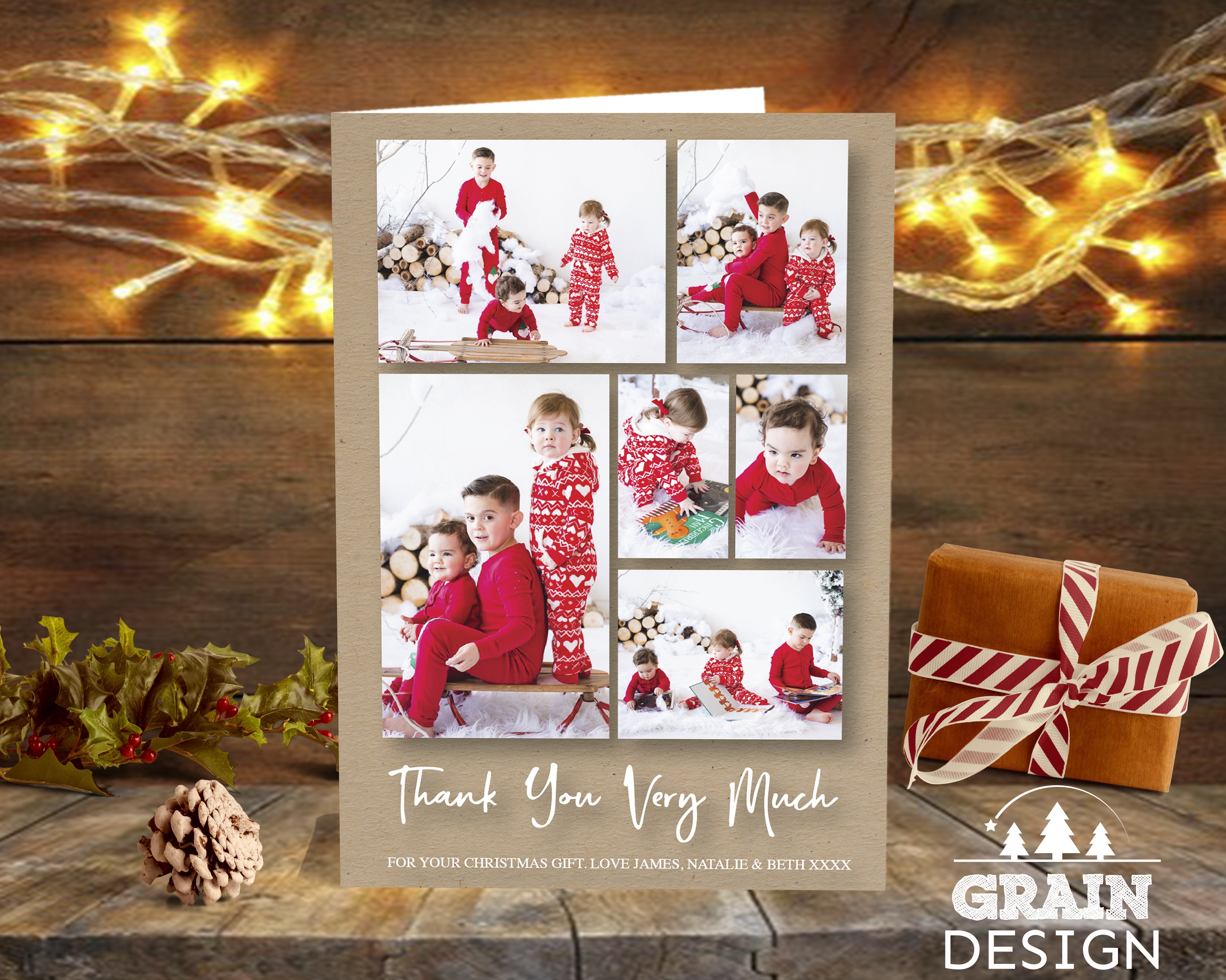 FOLDED Xmas Thank You Cards From Children, Personalized Photo Christmas Thank You Cards