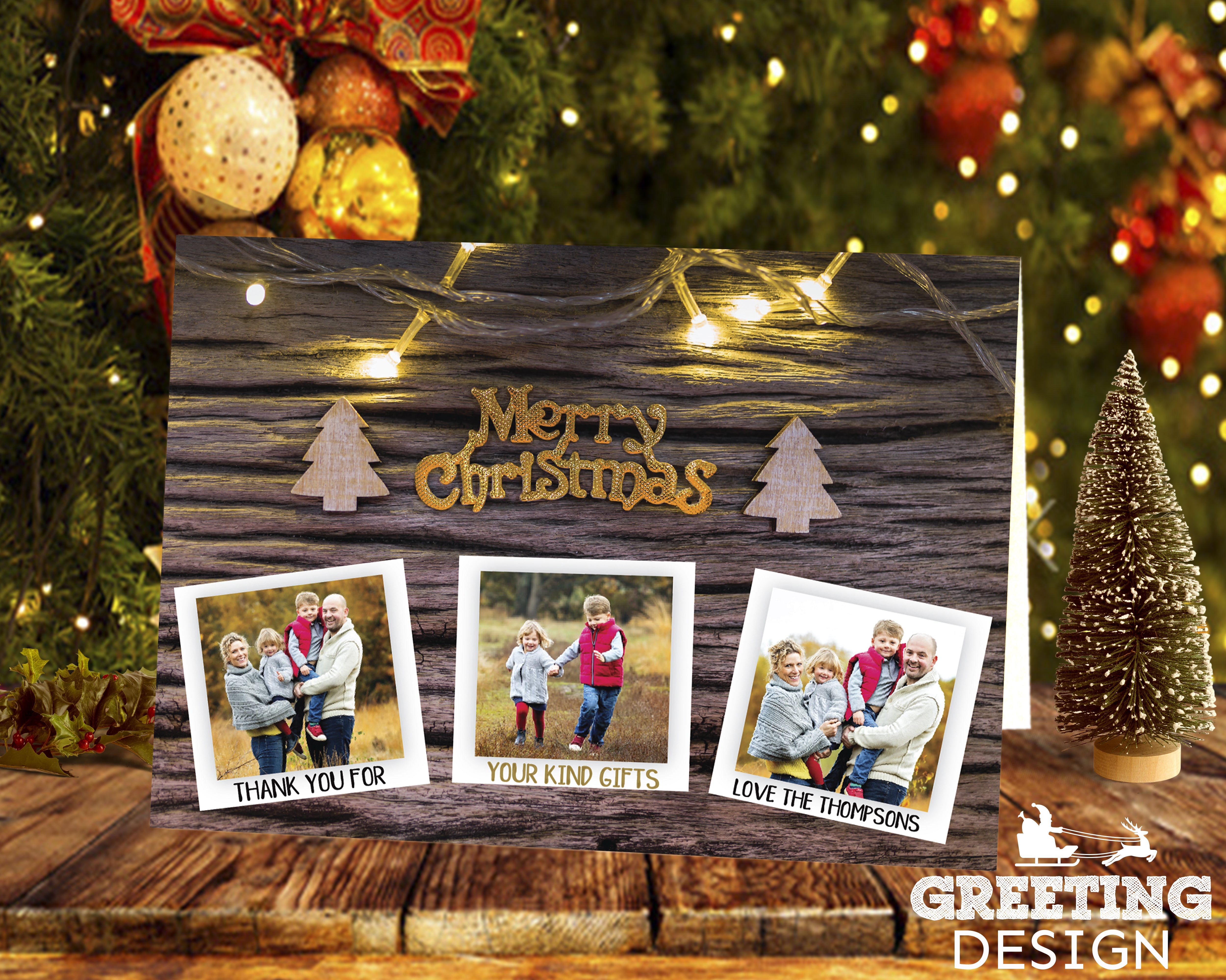 FLAT Xmas Thank You Cards From Children, Pet Photo Christmas Thank You Cards