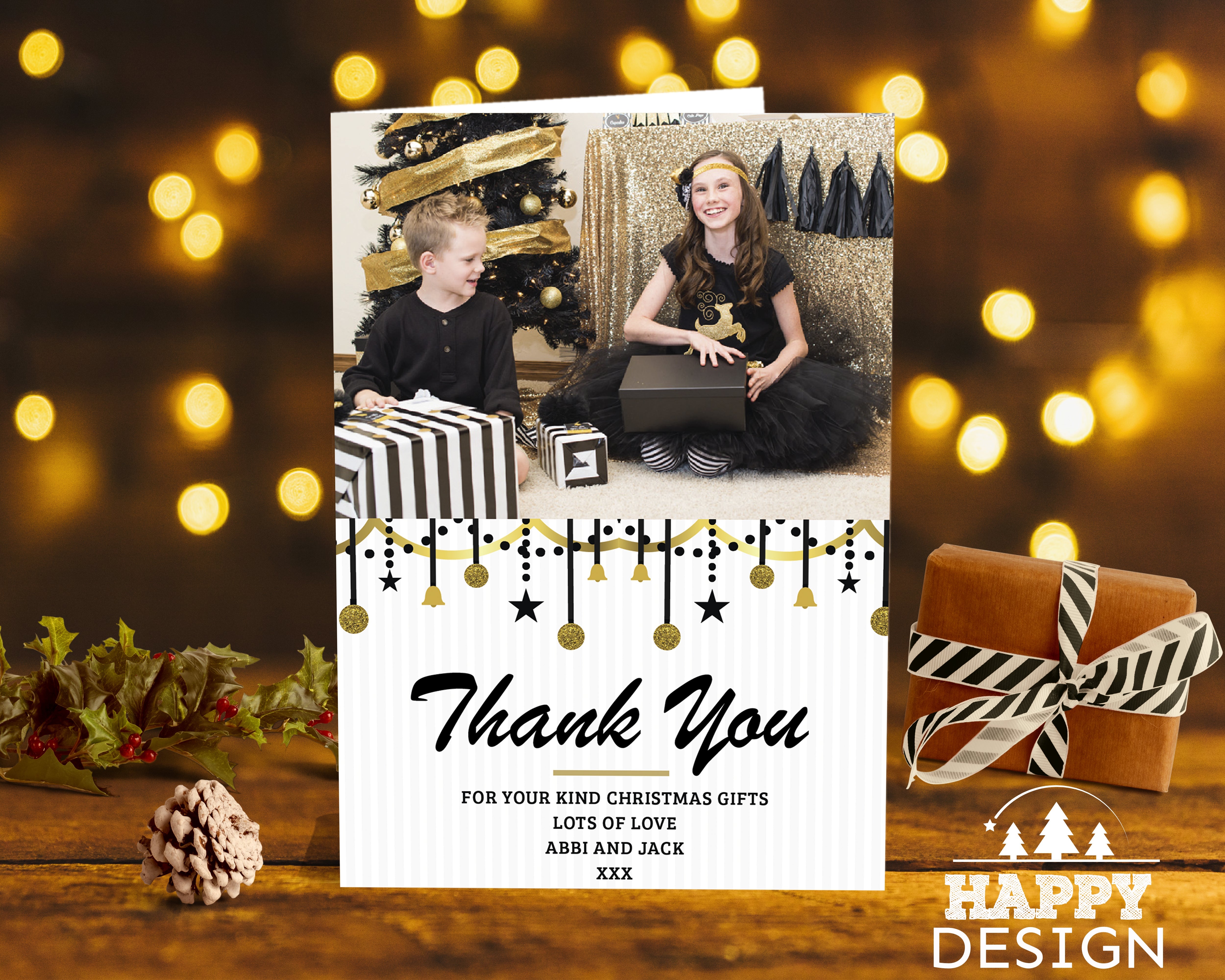 FLAT Thank You For Our Christmas Gifts Card Pack, Custom Family Thank You Cards