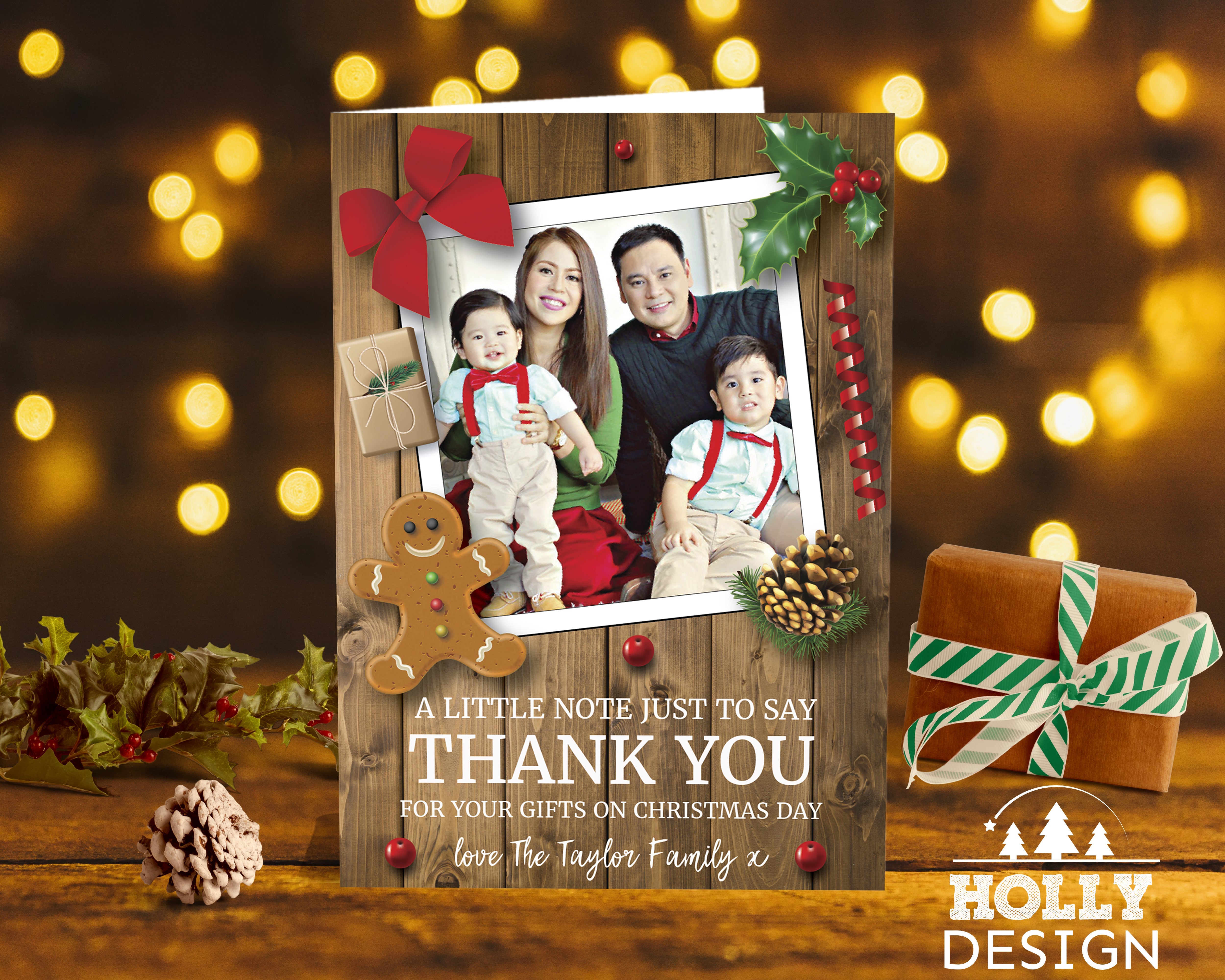 FOLDED Christmas Thank You Card Pack With Photo, Upload Photo Christmas Thank You Cards