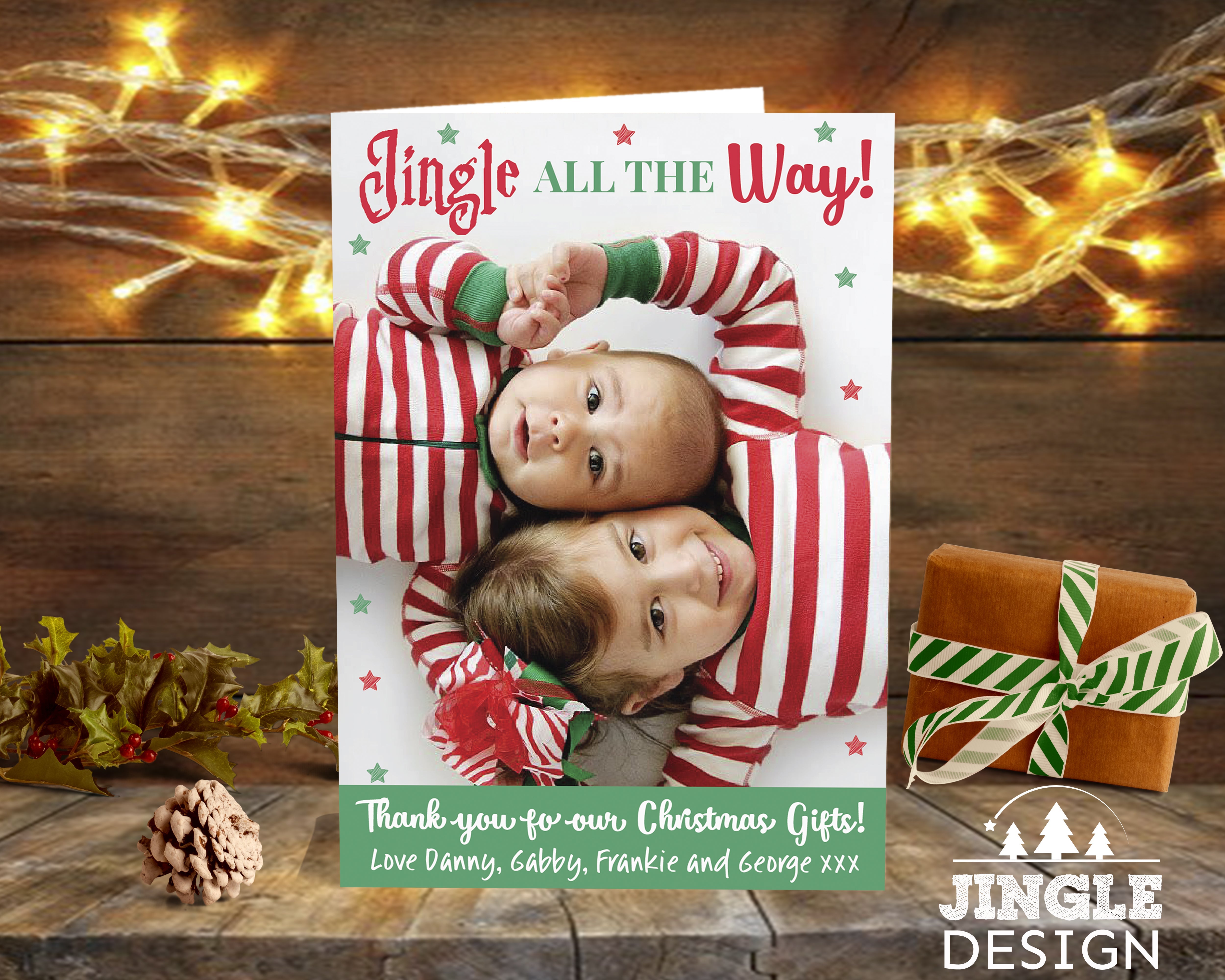 FOLDED Christmas Thank You Cards from Family, Christmas Thank You Photo Cards