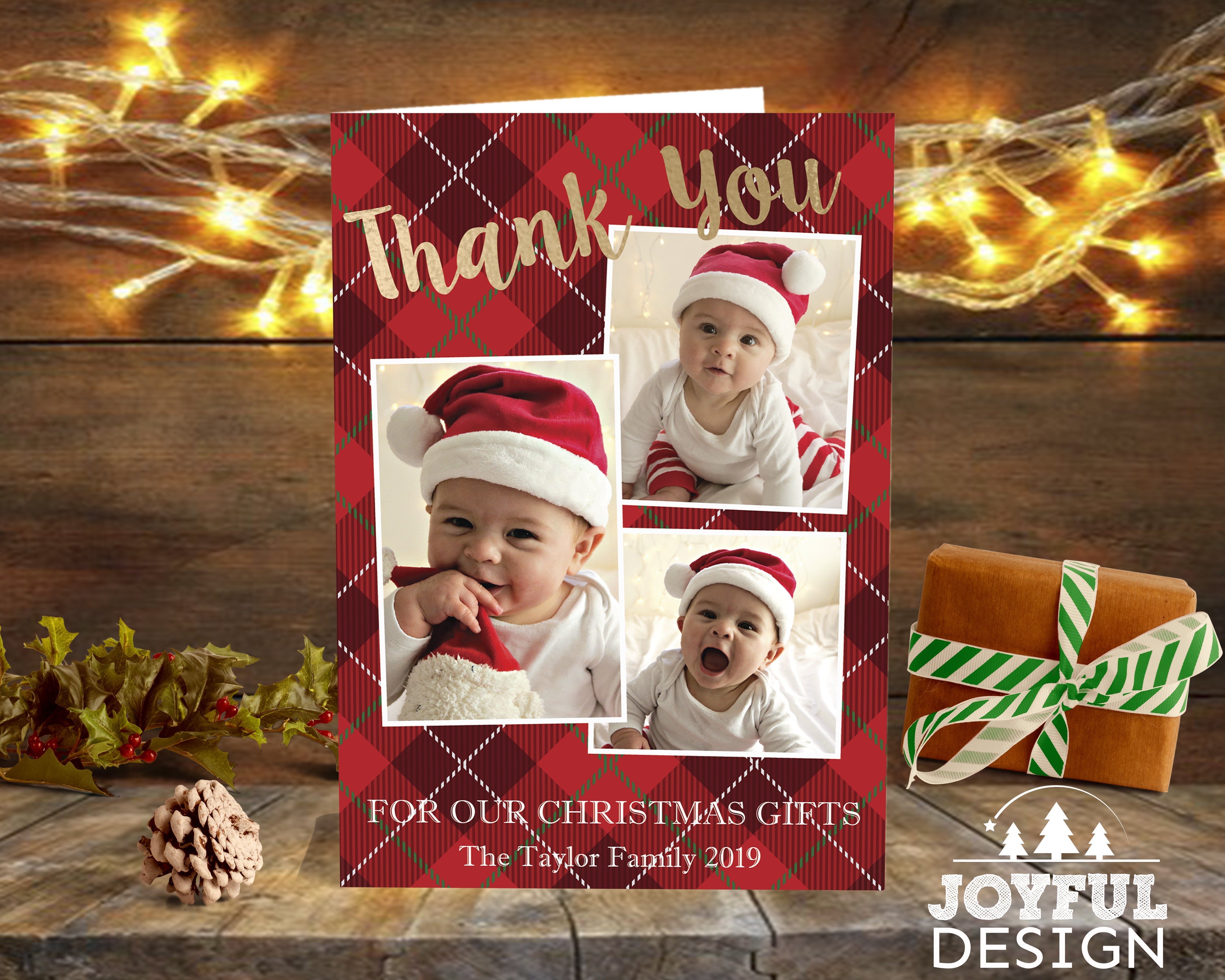FOLDED Christmas Photo Thank You Cards, Personalized Christmas Thank You cards