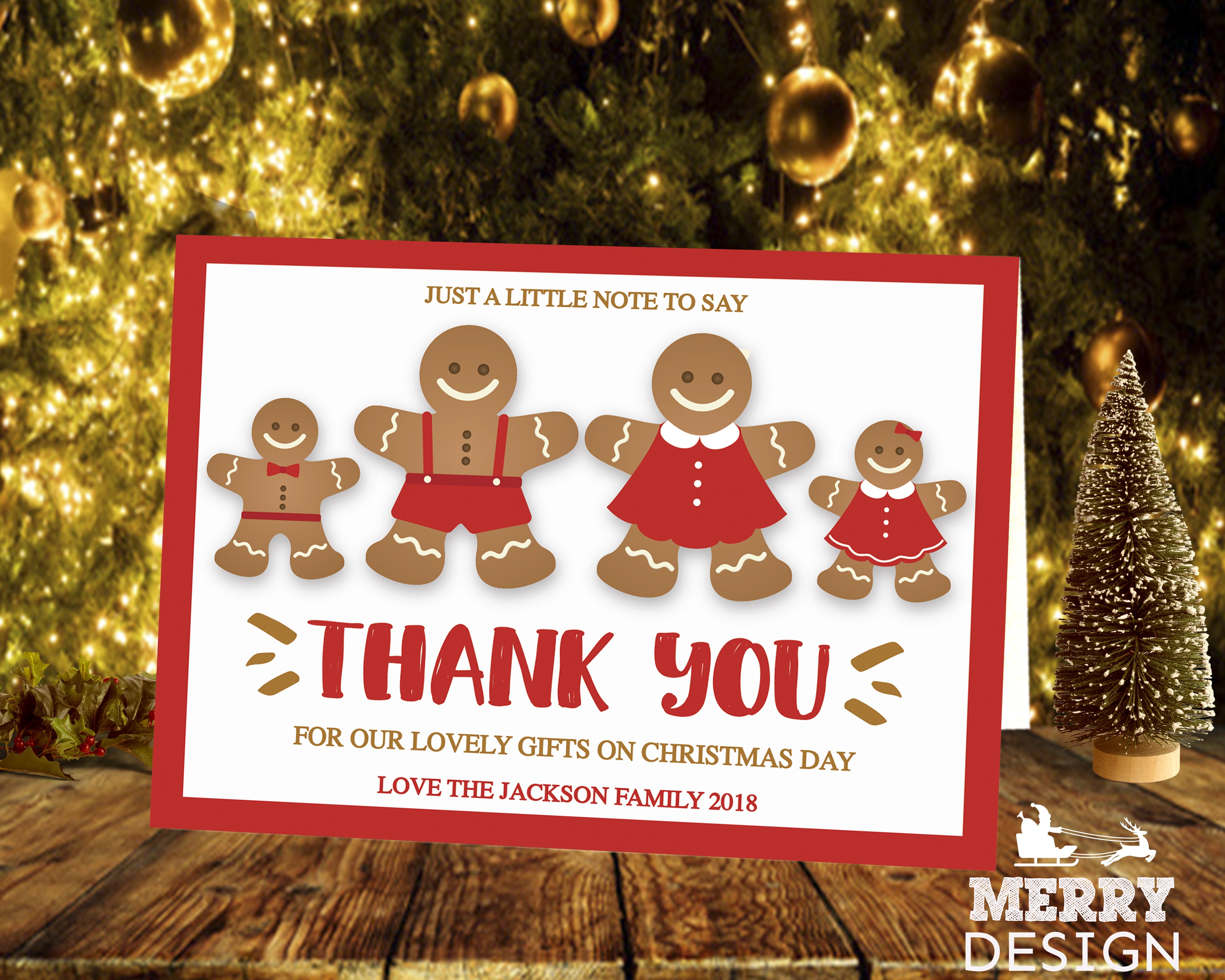 FOLDED Personalized  Photo Thank You Note, Christmas Thank You Card From Family