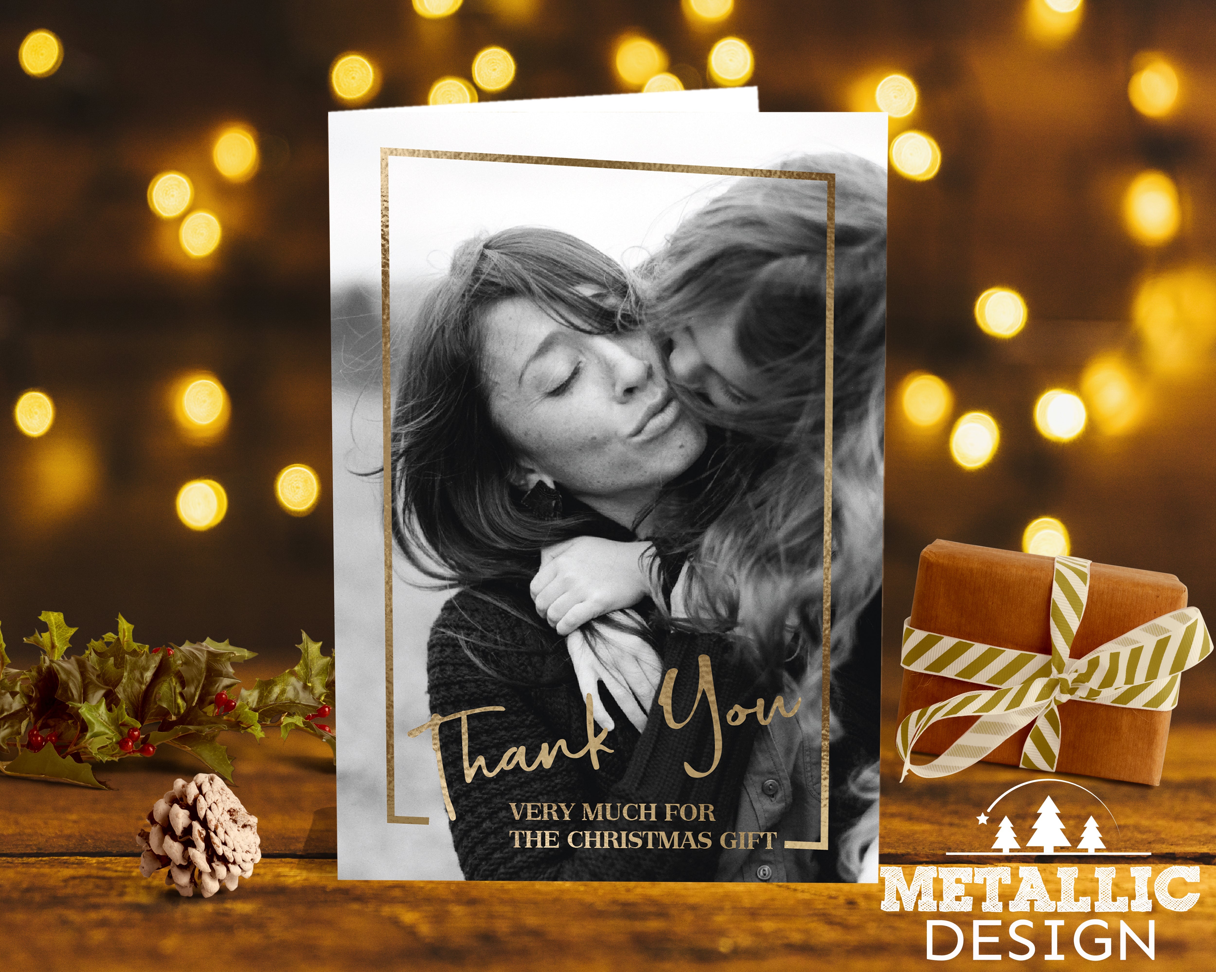 FOLDED Christmas Thank You Card From Family, Personalized Photo Thank You Note