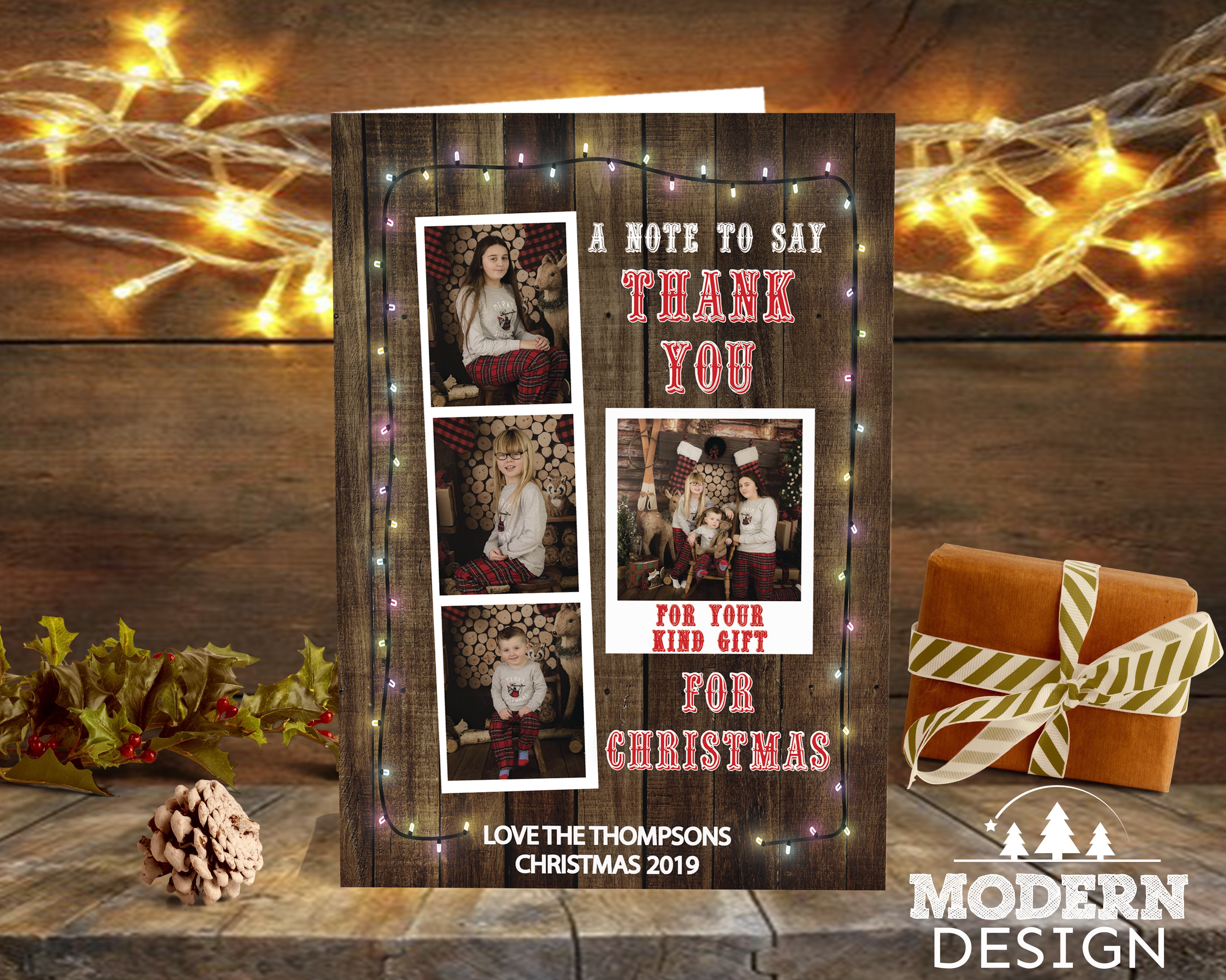 FOLDED Family Christmas Thank You Cards Editable