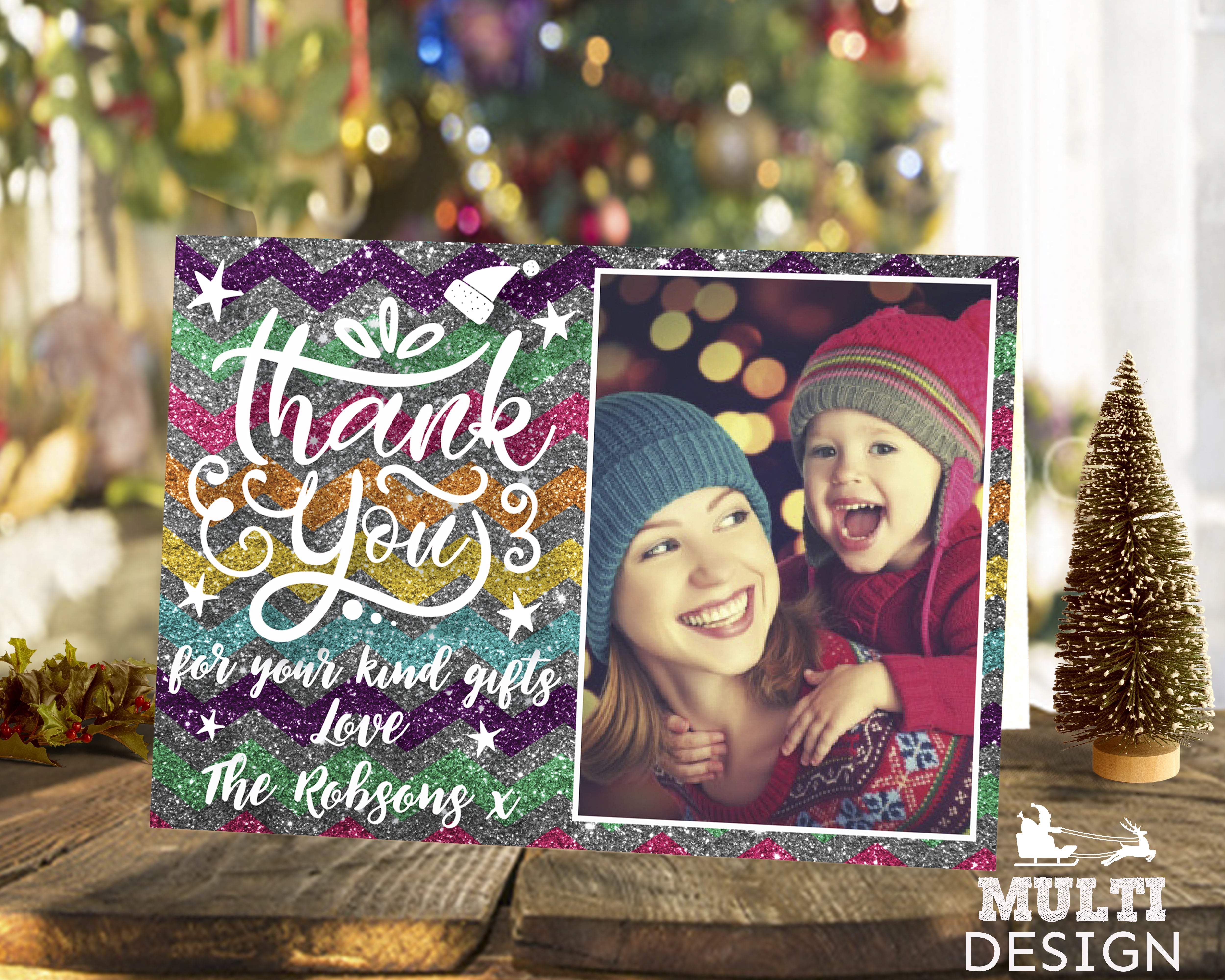 FOLDED Christmas Thank You Cards With Image, Personalized Christmas Thank You Card