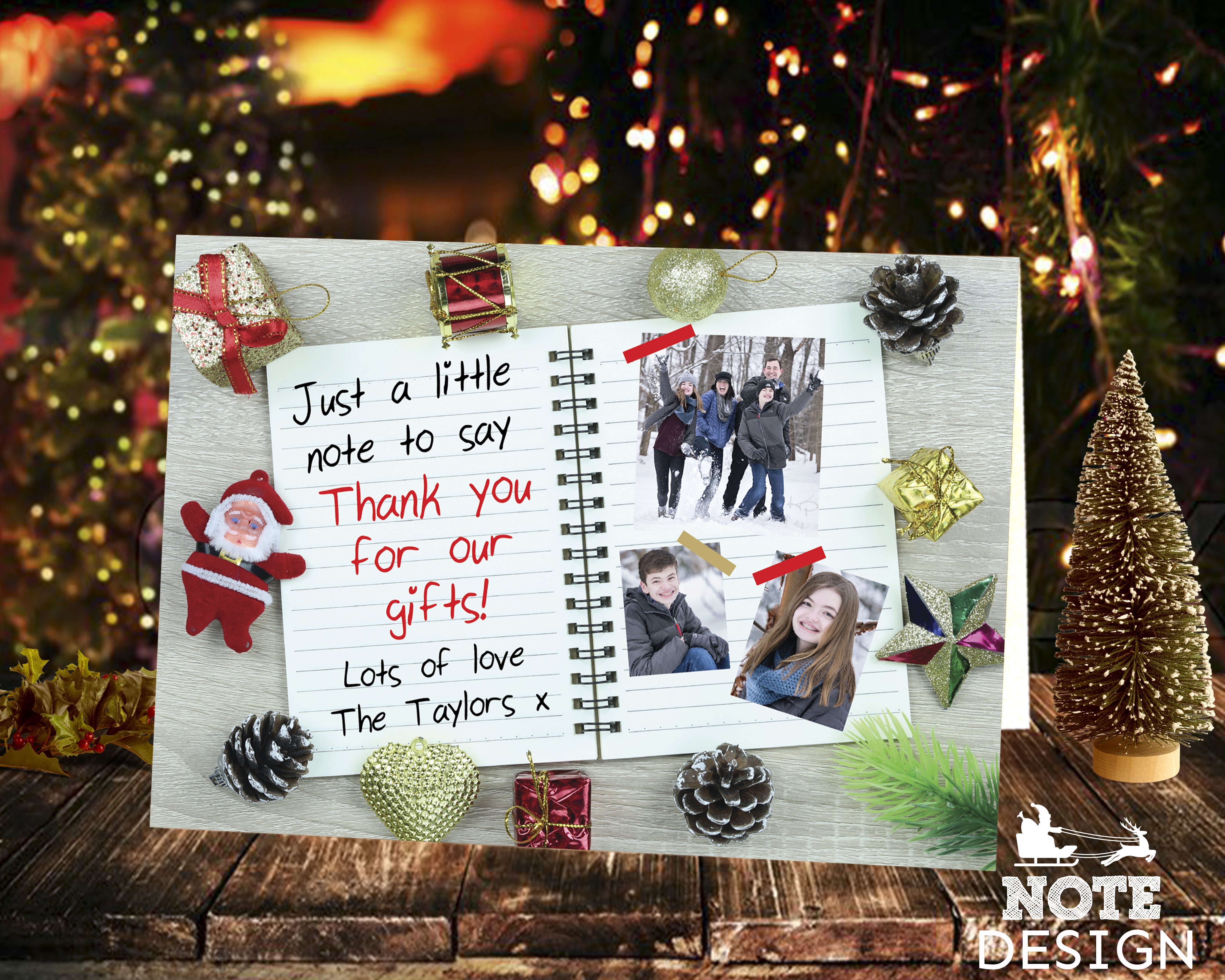 FOLDED Thank You Note, Personalized Xmas Thank You Card